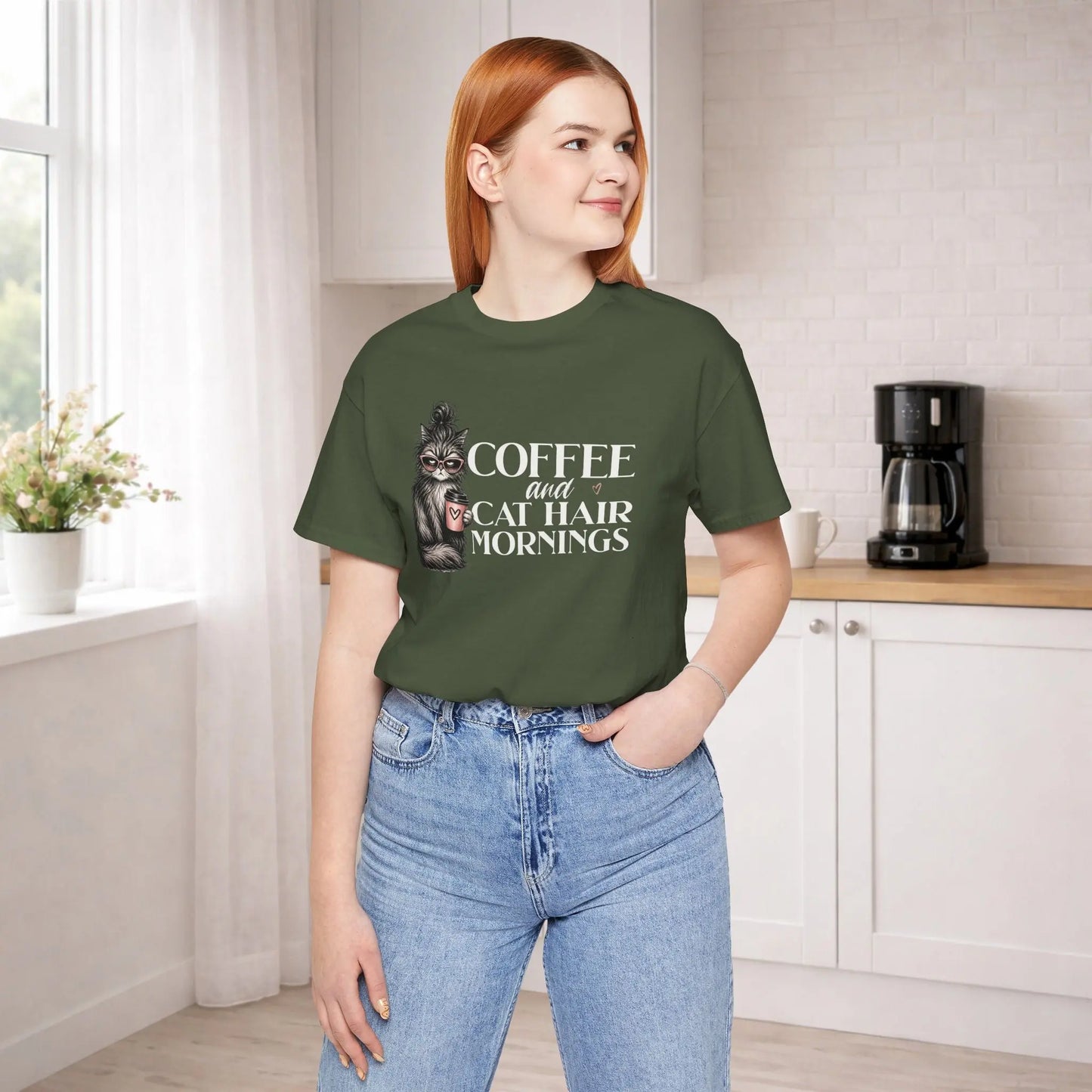 Coffee & Cat Hair Mornings T-Shirt Printify