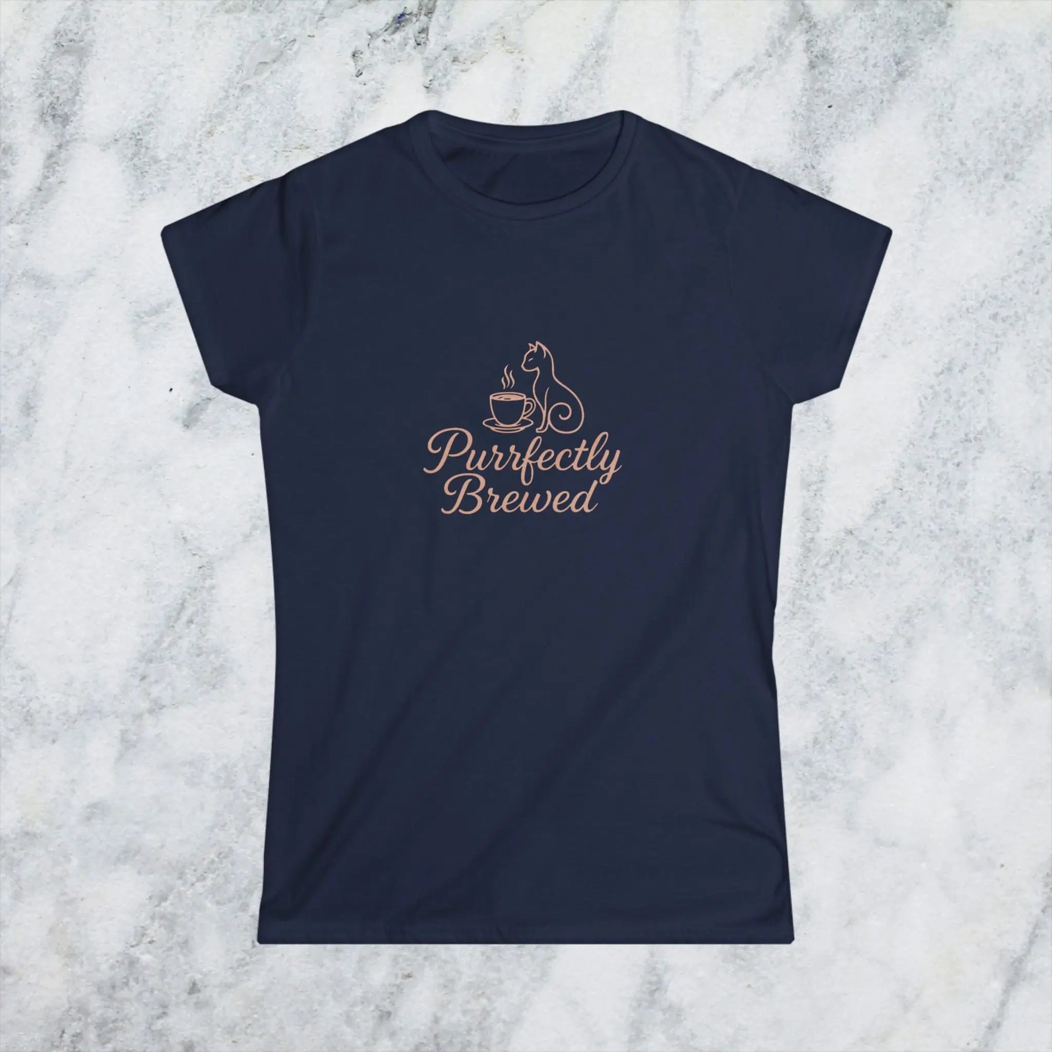 Purrfectly Brewed Tee — Women's Cat Coffee Lovers Shirt Printify
