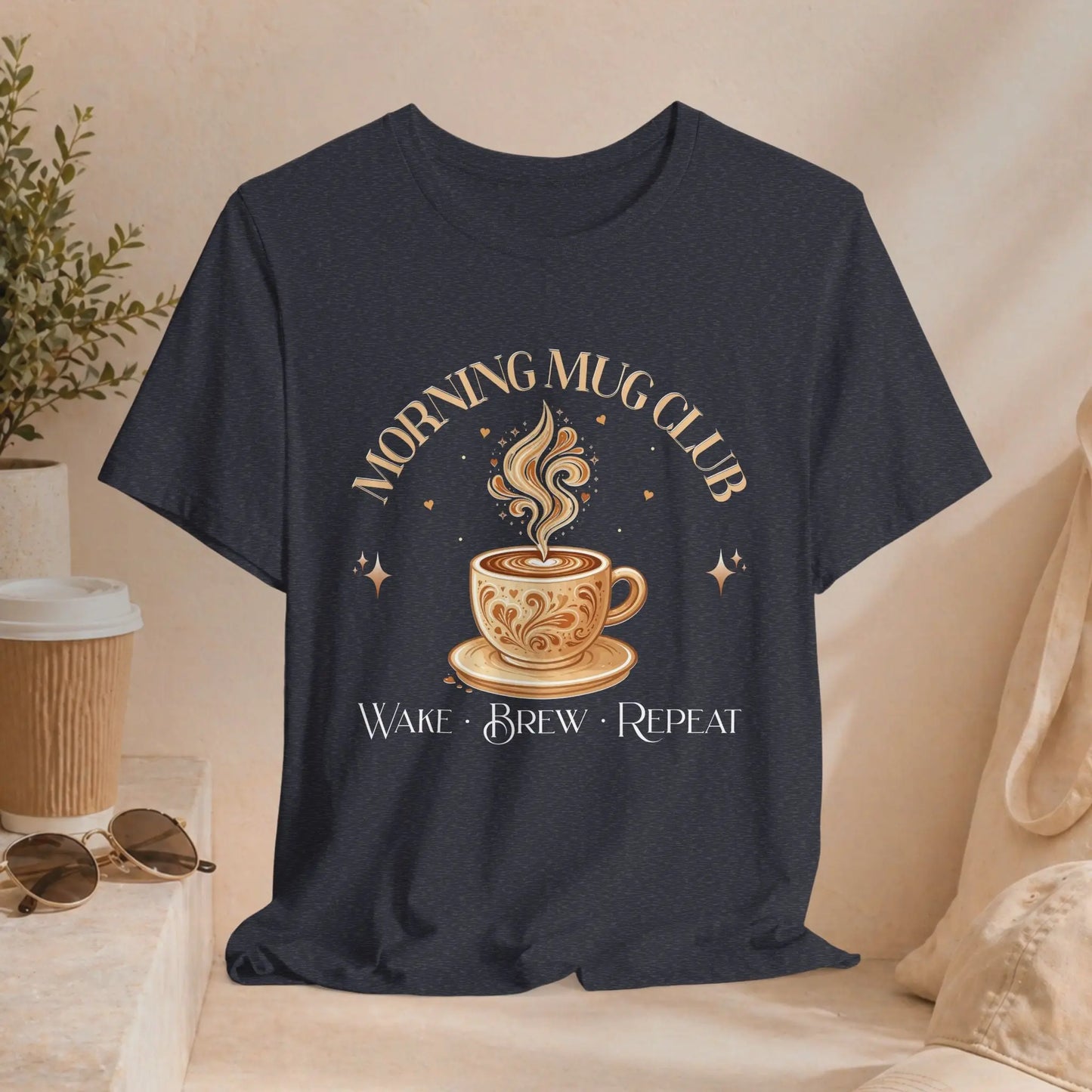 Morning Mug Club Tee — "Wake Brew Repeat" Printify