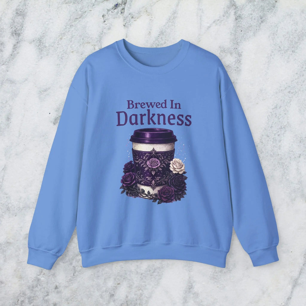 Brewed in Darkness Sweatshirt — Gothic Coffee Cup Graphic Printify