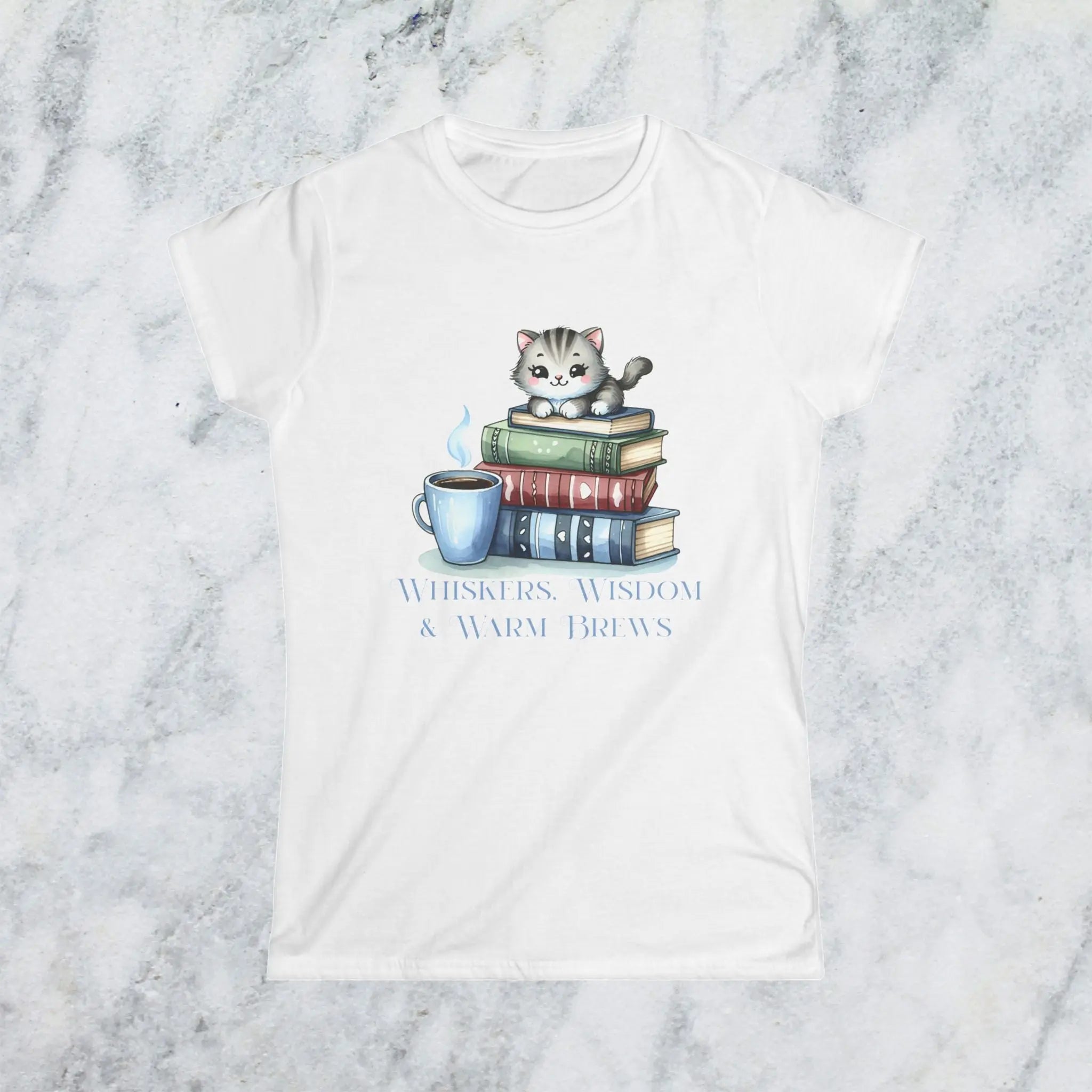 Whiskers Wisdom & Warm Brews Shirt – Cute Cat Coffee Lover Tee, Bookworm Cozy Reading T-Shirt, Cat Mom Gift for Caffeine Lovers Printify