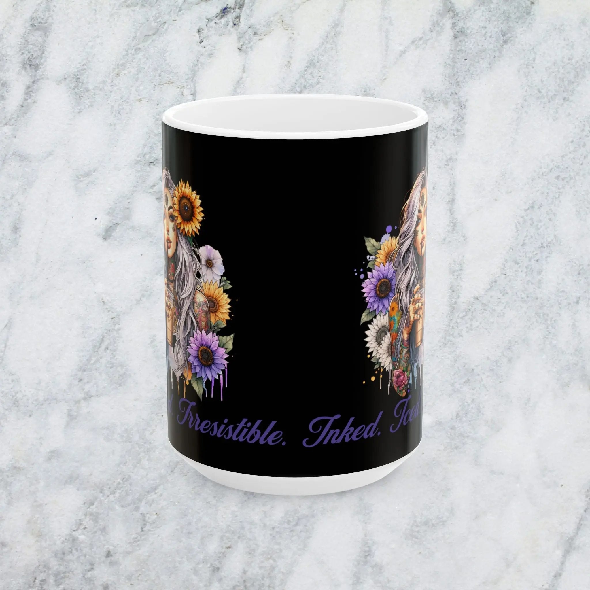 Iced Inked 15 oz Ceramic Mug, Irresistible Inked Drinkware, Gift for Tattoo Lovers, Coffee Tea Cup, Unique Housewarming Present Printify
