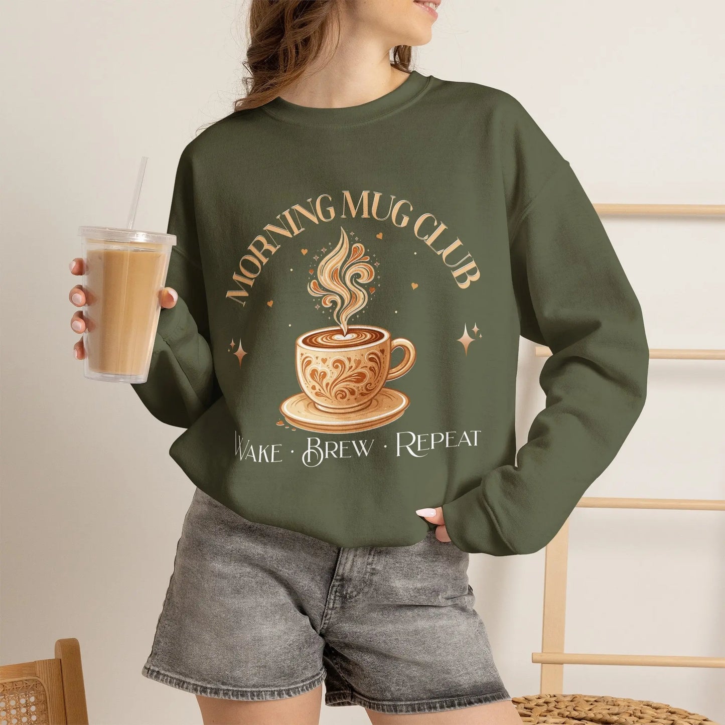 Morning Mug Club Sweatshirt - Wake, Brew, Repeat Printify