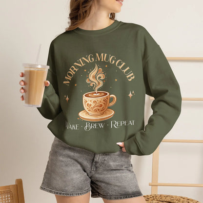 Morning Mug Club Sweatshirt - Wake, Brew, Repeat Printify