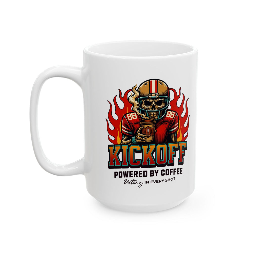 Kickoff Powered by Coffee 15 oz Mug Printify