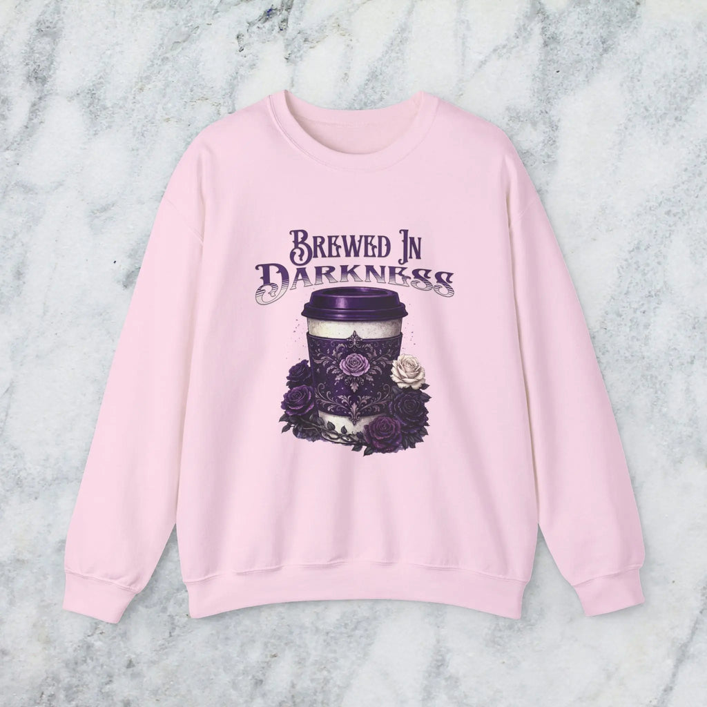 Brewed in Darkness Sweatshirt — Gothic Coffee Cup Graphic Printify