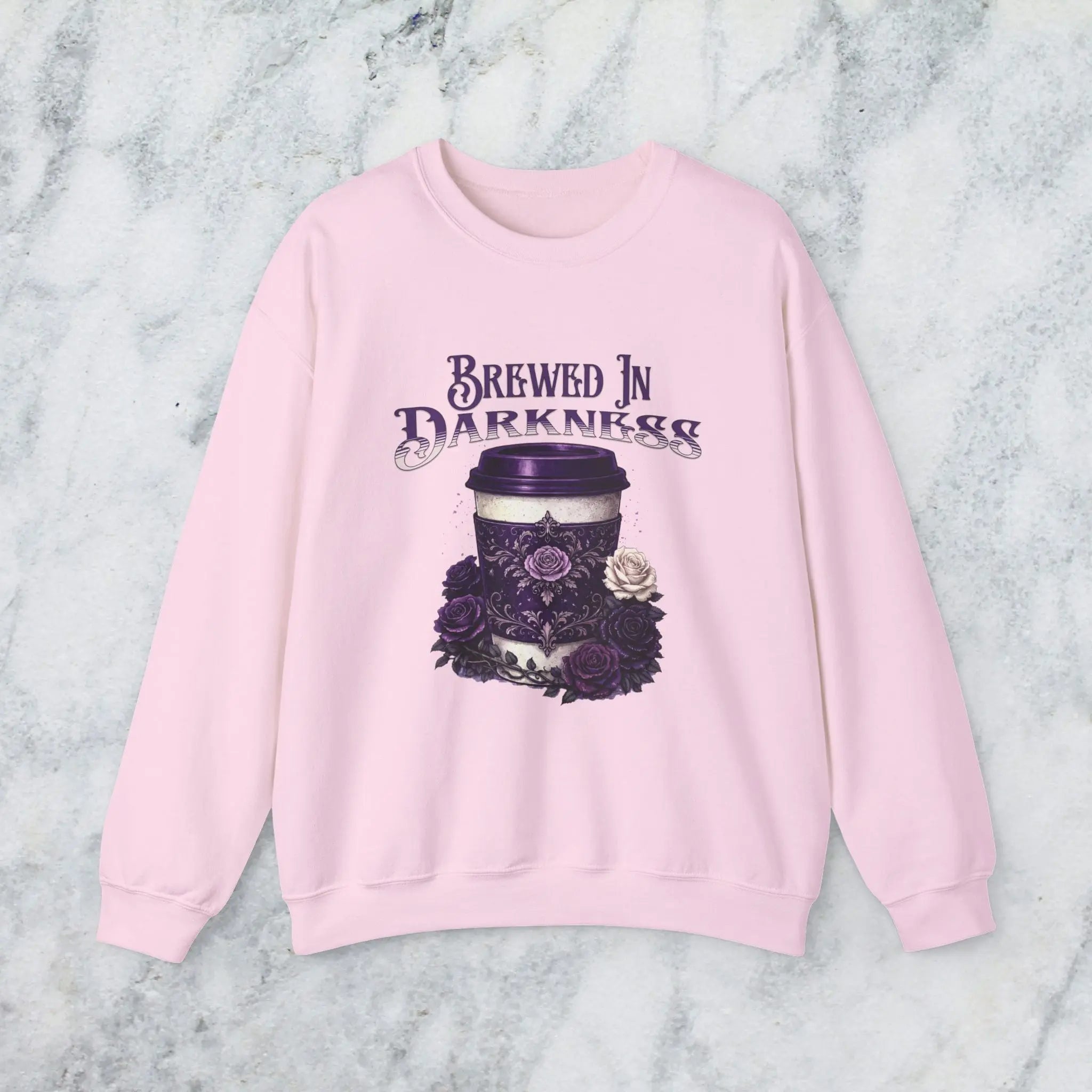 Brewed in Darkness Sweatshirt — Gothic Coffee Cup Graphic Printify