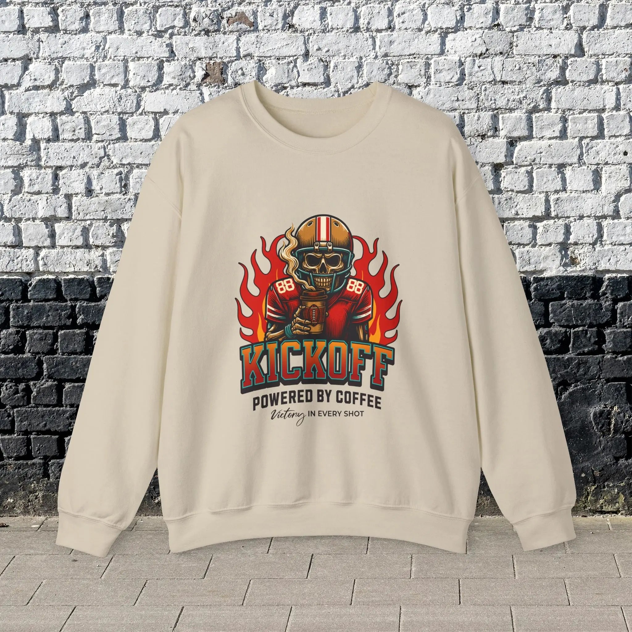 Kickoff Coffee Sweatshirt - Football themed coffee sweatshirt perfect for fall season Printify