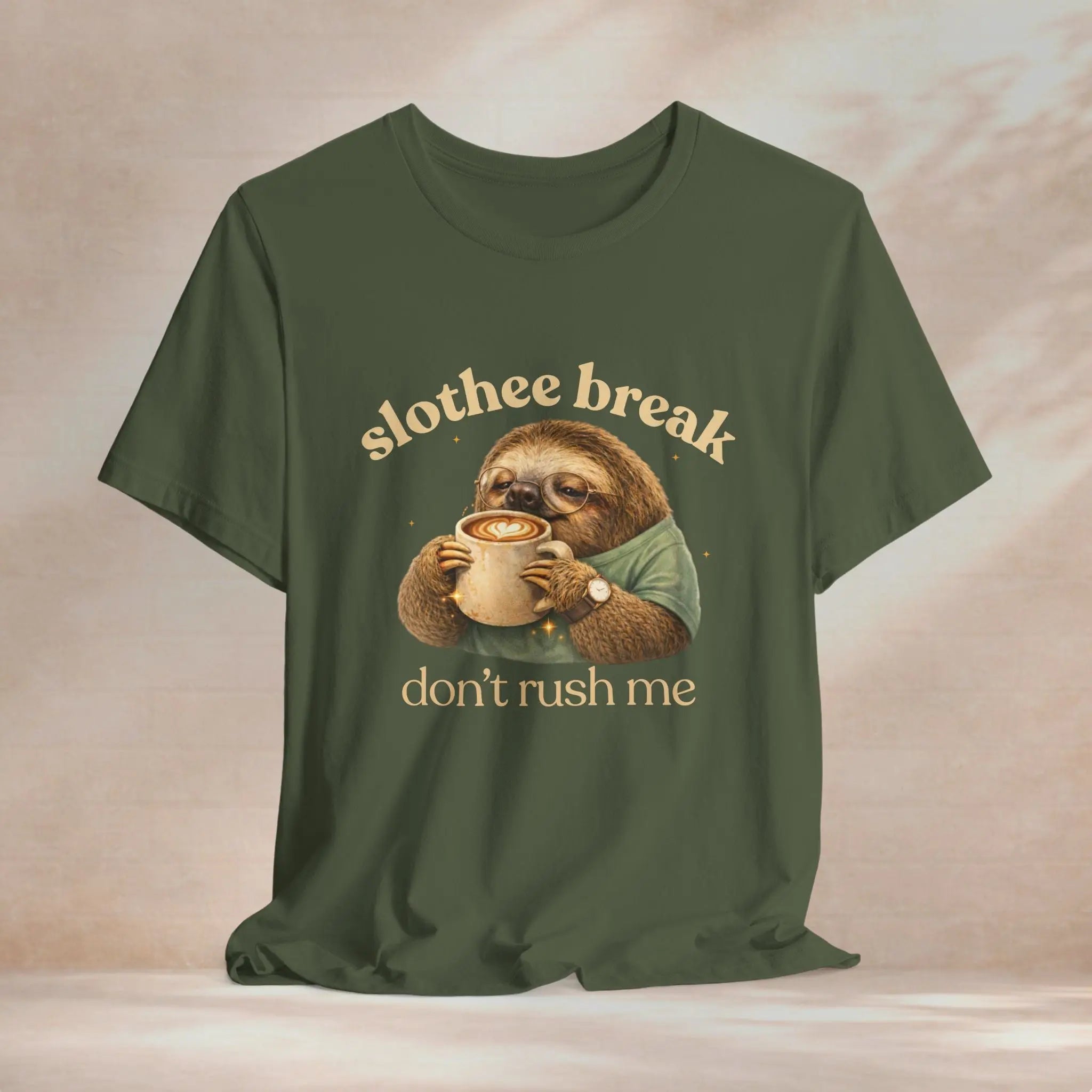Slothee Break T‑Shirt – "Don't Rush Me" Cute Sloth Coffee Tee Printify