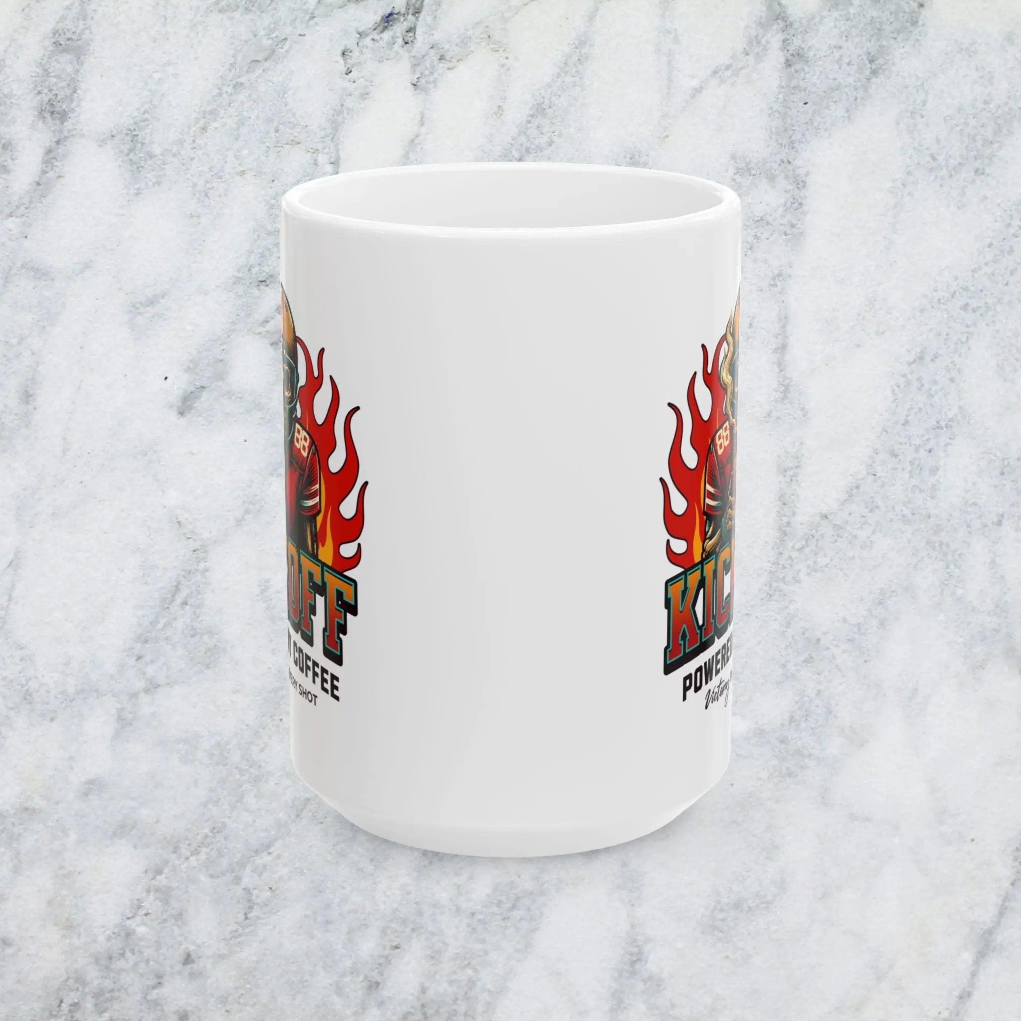 Kickoff Powered by Coffee 15 oz Mug Printify