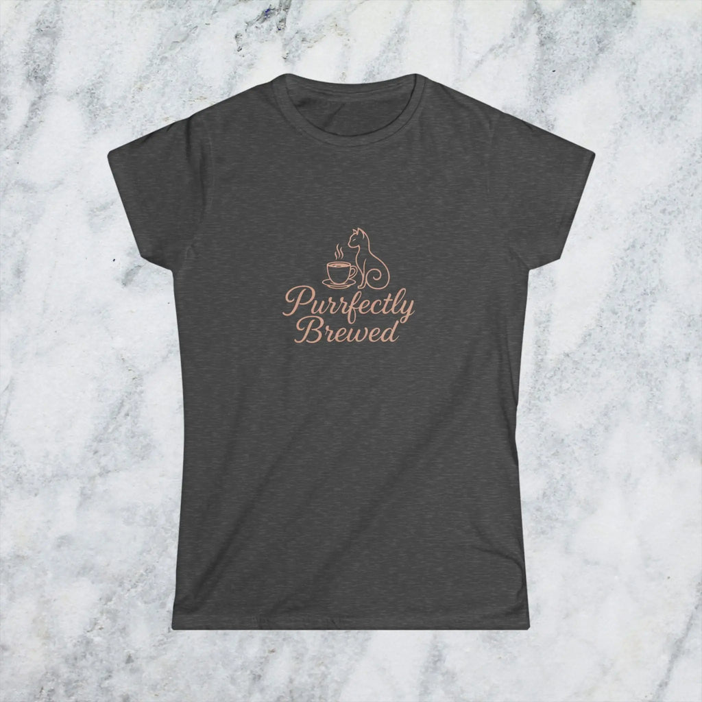 Purrfectly Brewed Tee — Women's Cat Coffee Lovers Shirt Printify