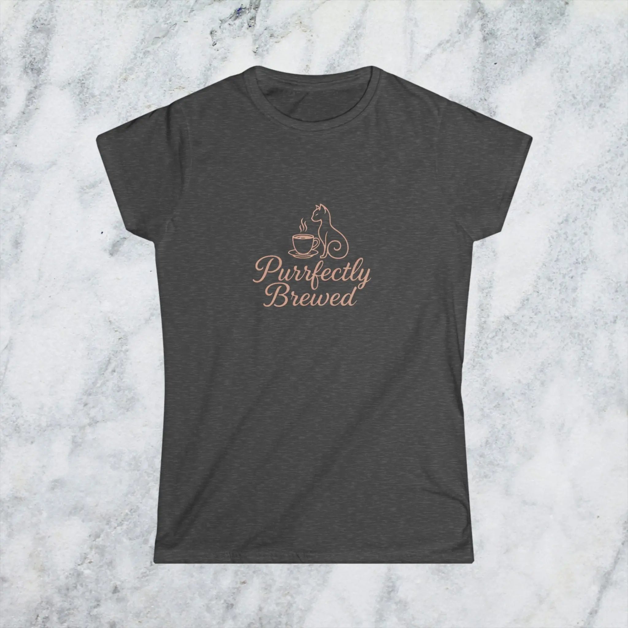 Purrfectly Brewed Tee — Women's Cat Coffee Lovers Shirt Printify