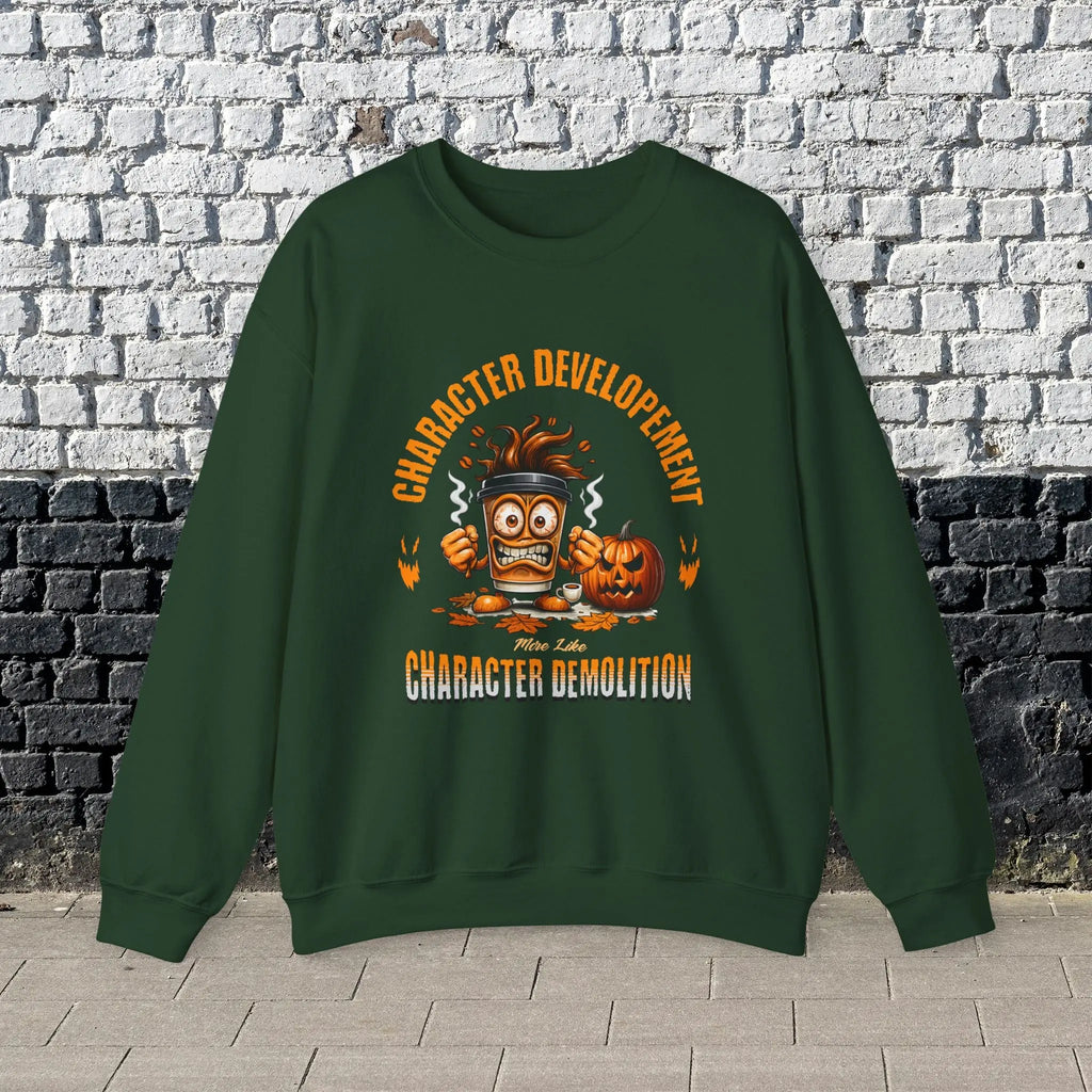 Character Demolition Sweatshirt - Funny Coffee To Go Cup Fall Sweatshirt Printify