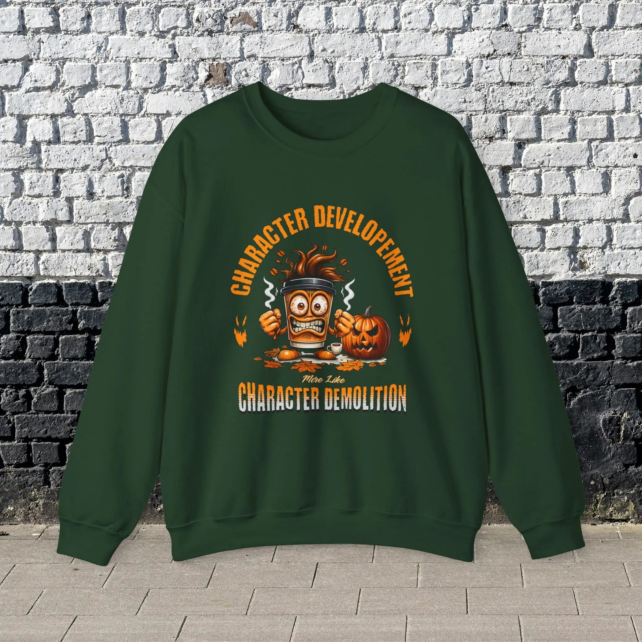 Character Demolition Sweatshirt - Funny Coffee To Go Cup Fall Sweatshirt Printify