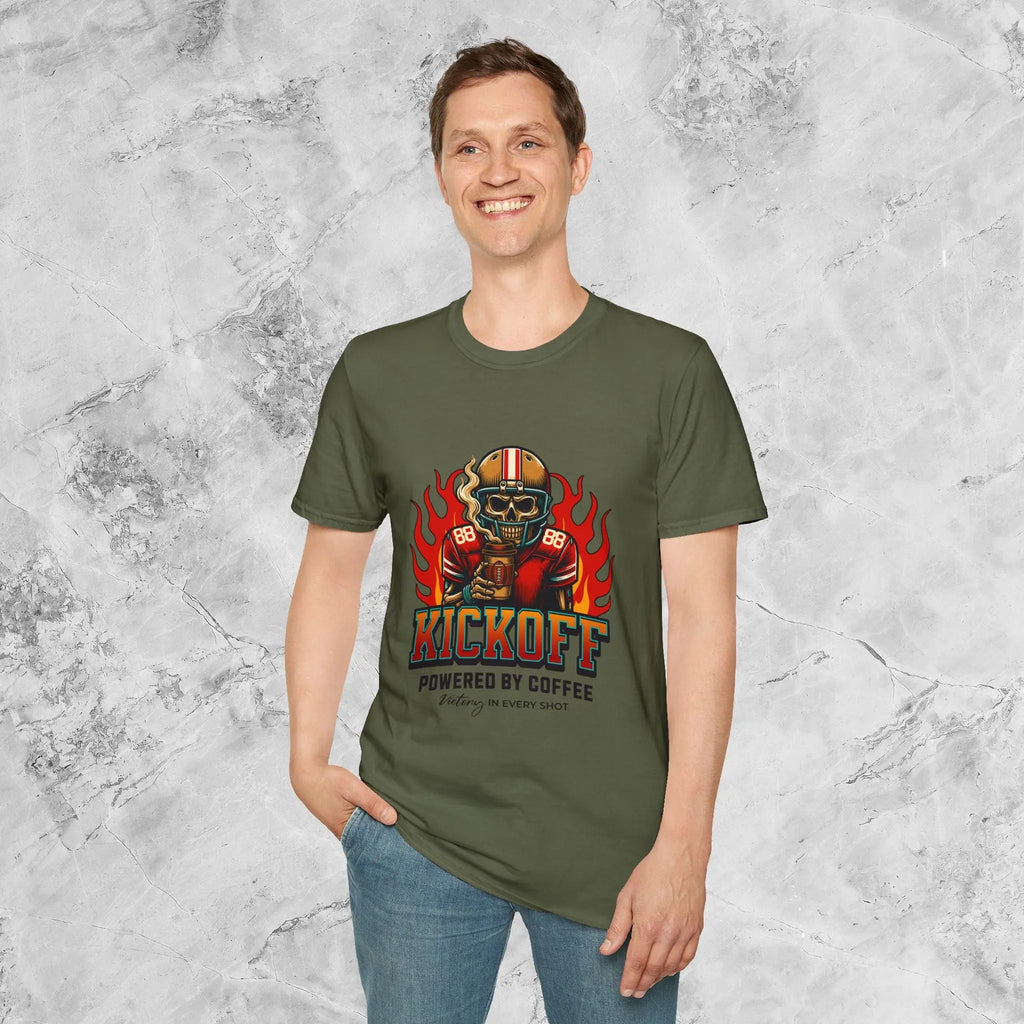Kickoff Powered by Coffee T-Shirt Printify