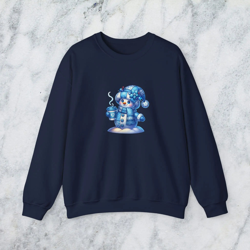 Snowman Coffee Faux Patchwork Sweatshirt — Cute Winter Crewneck Printify