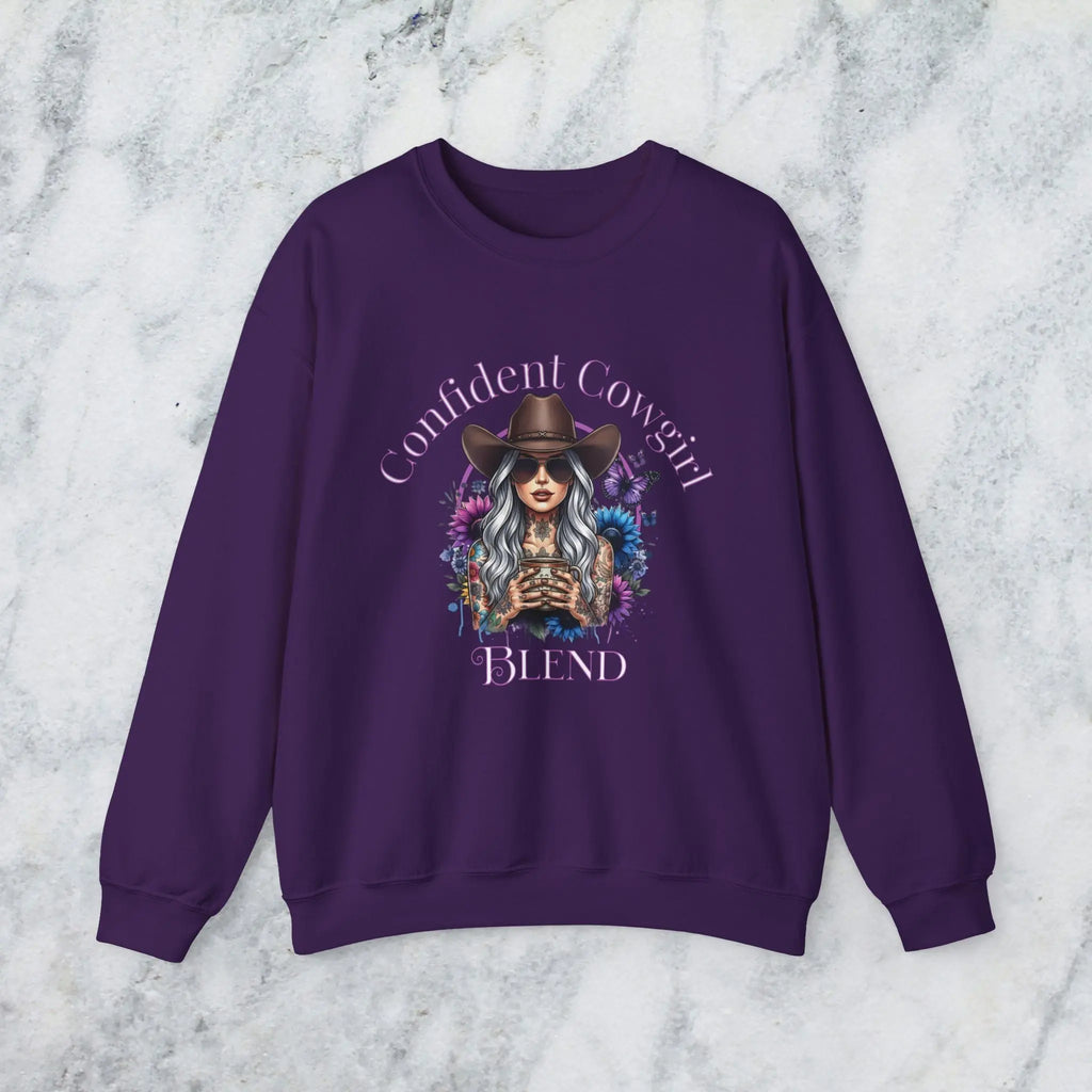 Confident Cowgirl Sweatshirt — Floral Western Coffee Blend Graphic Shirt Printify