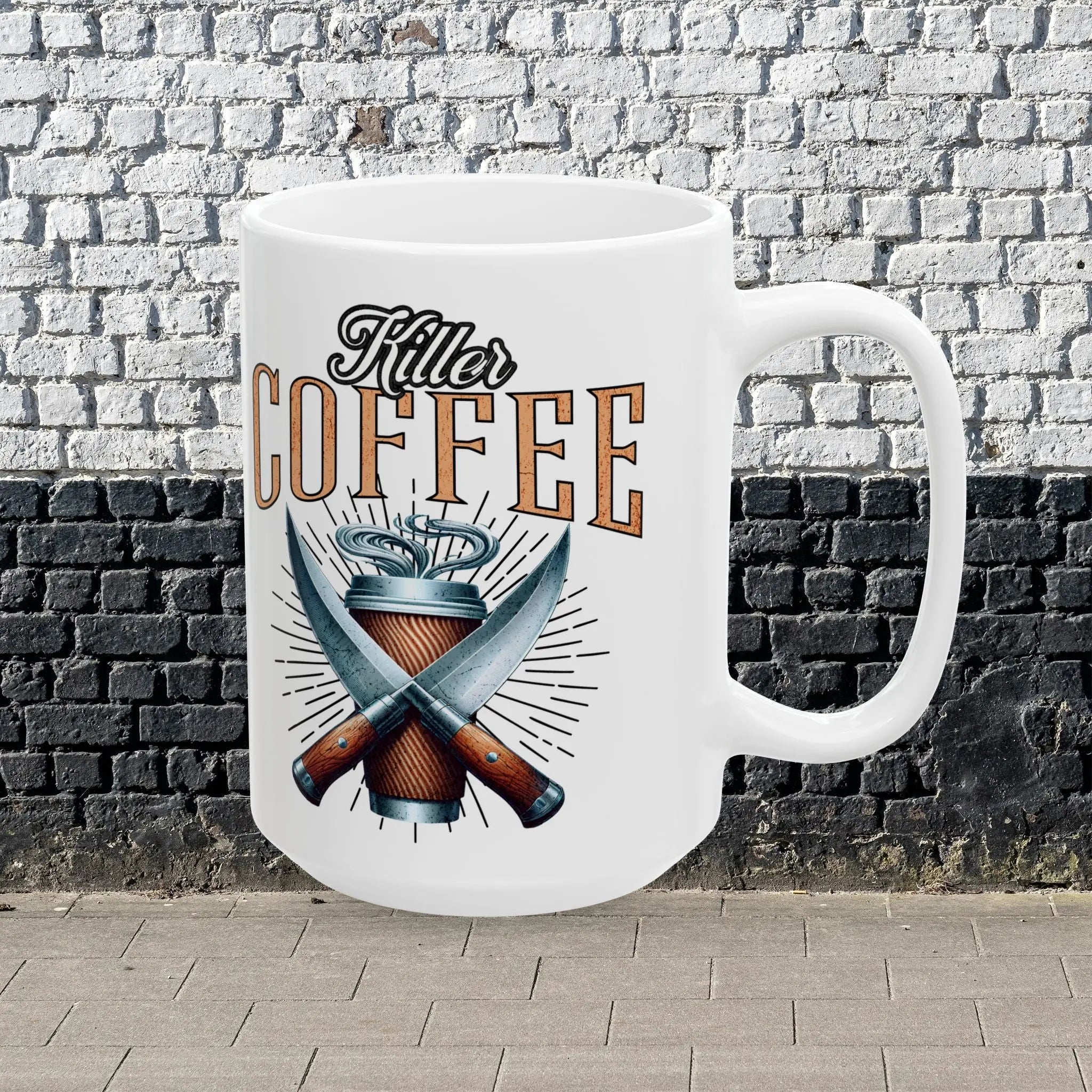 Killer Coffee Mug — 'Killer Coffee' Coffee Cup with Crossed Knives (15oz) Printify