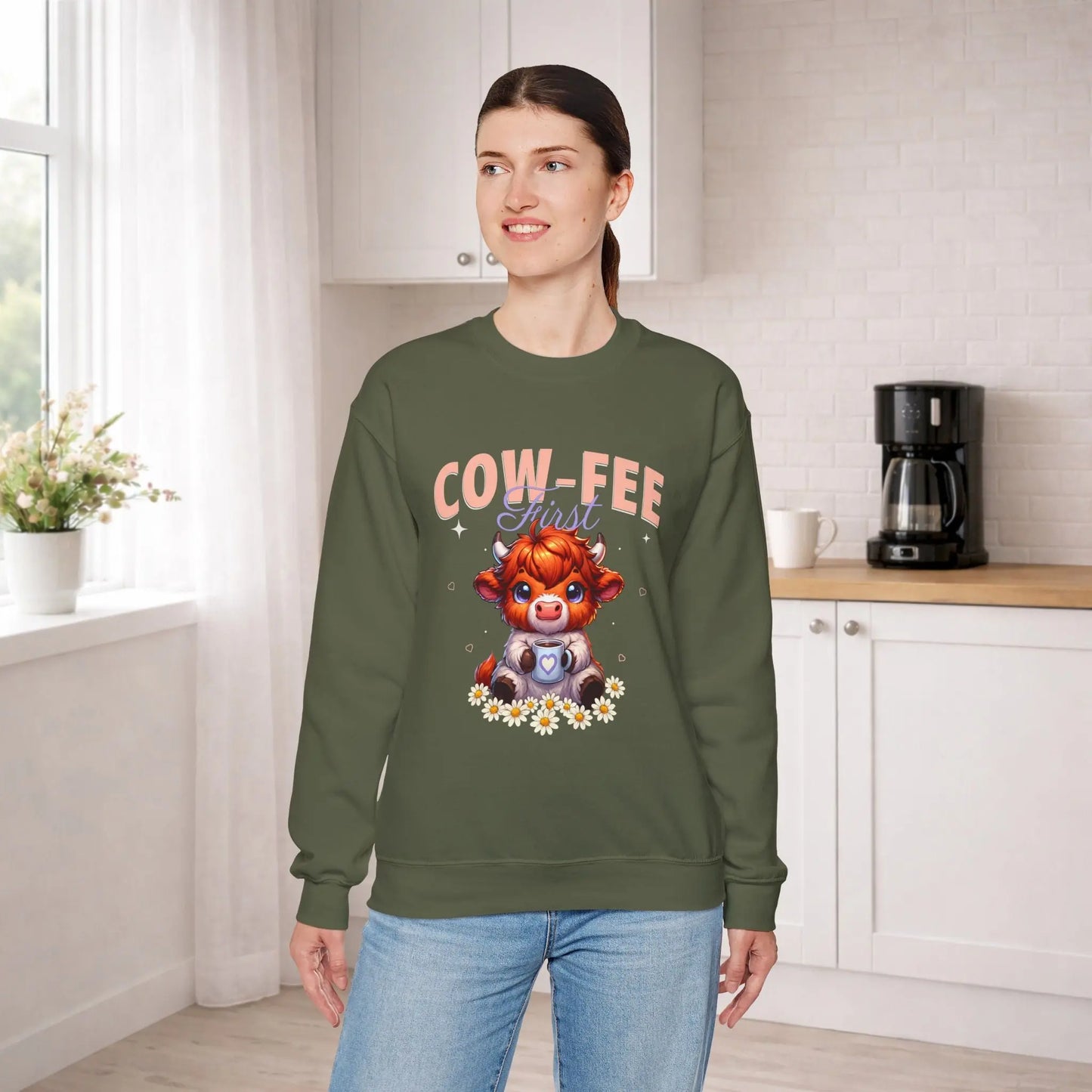 Cow-Fee First Sweatshirt Printify