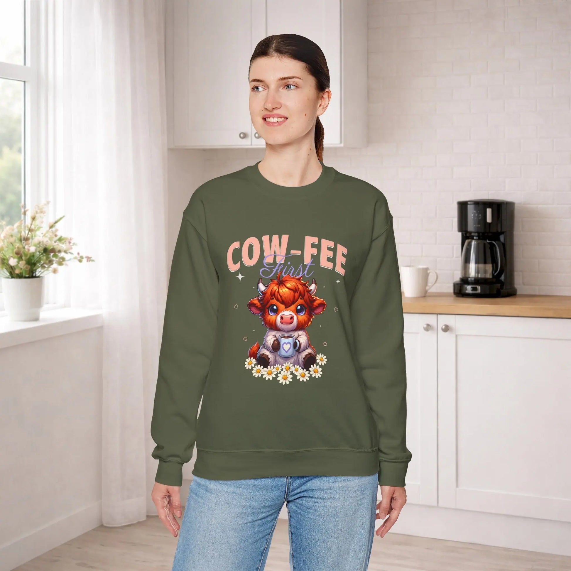 Cow-Fee First Sweatshirt Printify