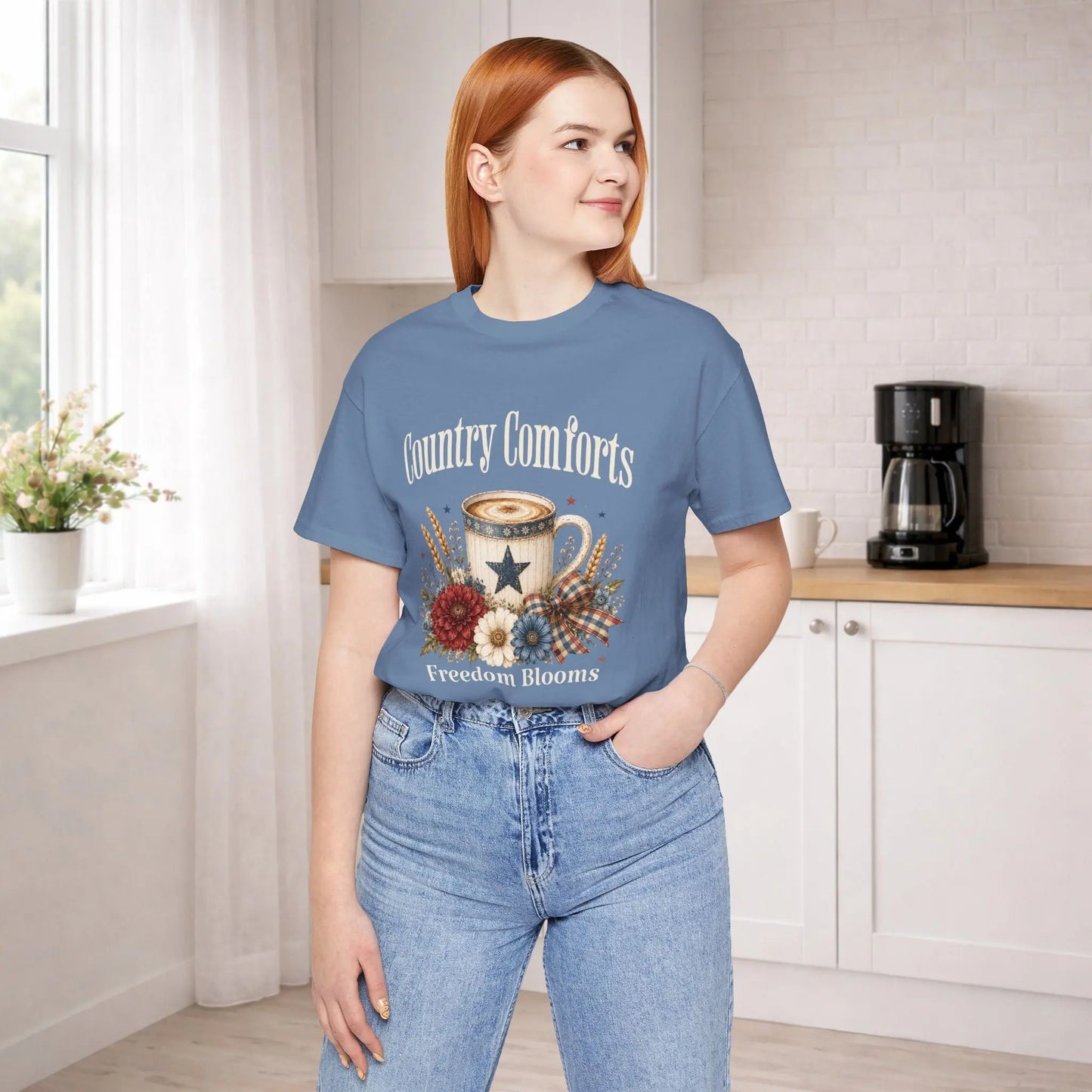 Country Comforts Tee – "Freedom Blooms" Floral Mug Graphic Printify