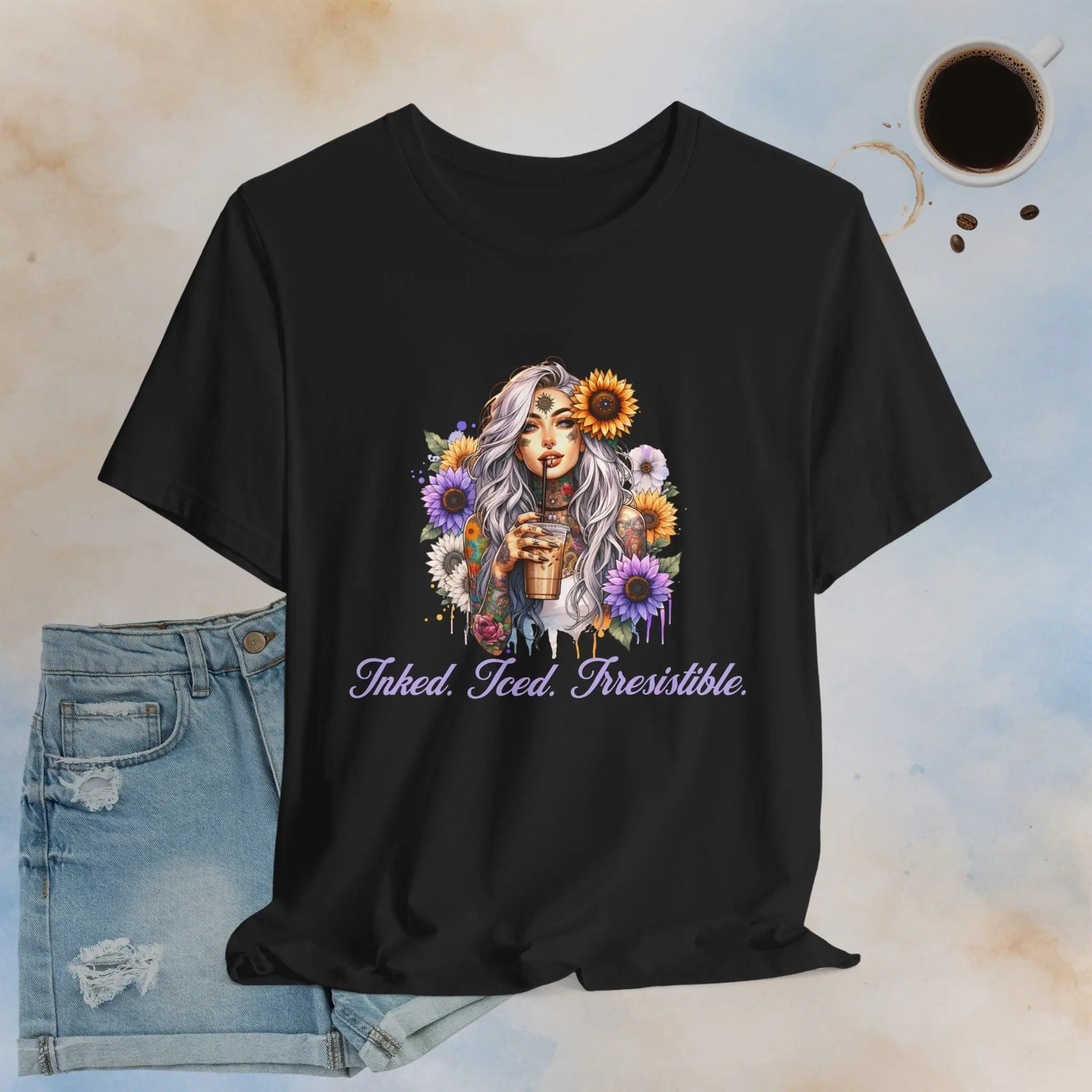 iced inked floral t-shirt Printify