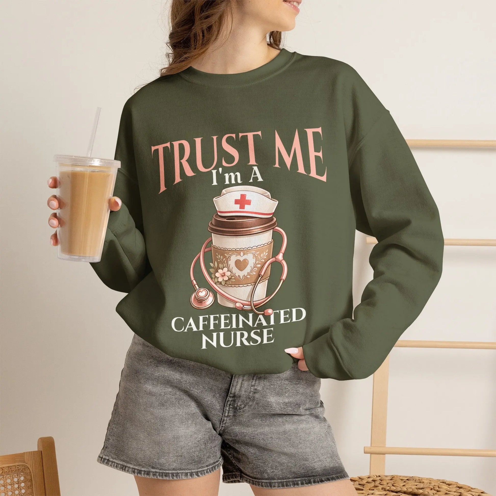 Caffeinated Nurse Sweatshirt Printify