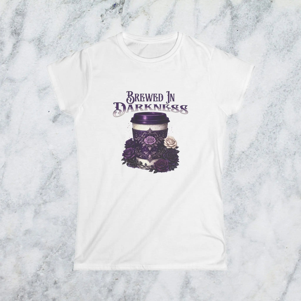 Brewed In Darkness Tee — Gothic Coffee Cup Floral Design Printify