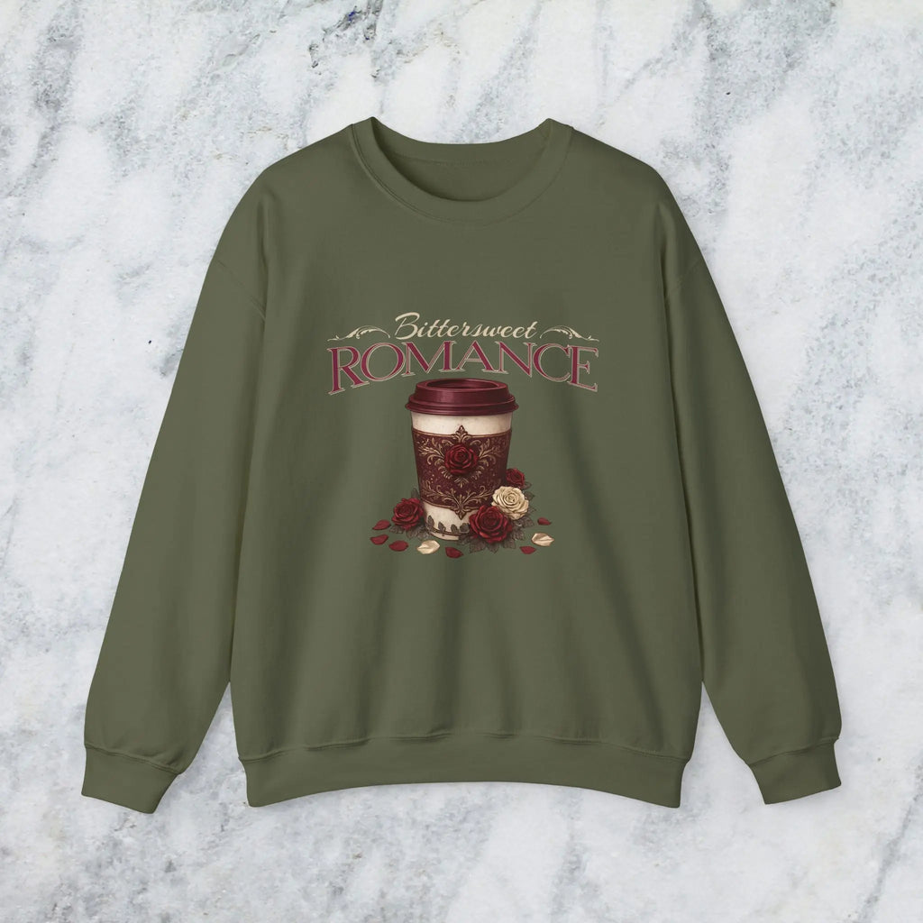 Bitterweet Romance Sweatshirt — Coffee & Roses Cozy Crewneck Printify