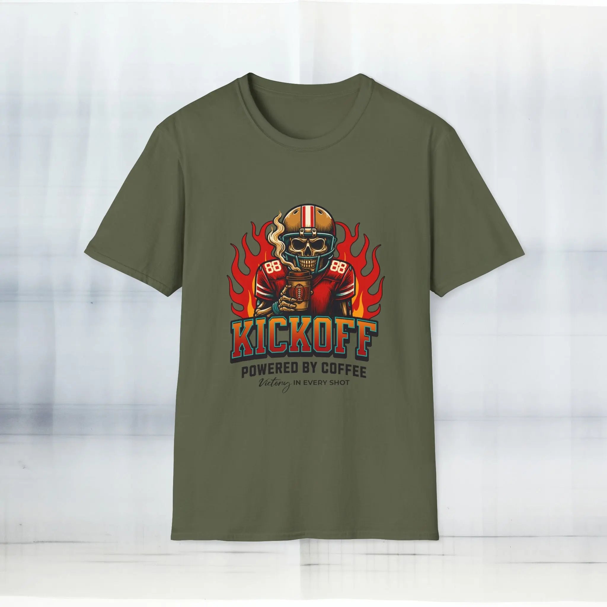 Kickoff Powered by Coffee T-Shirt Printify