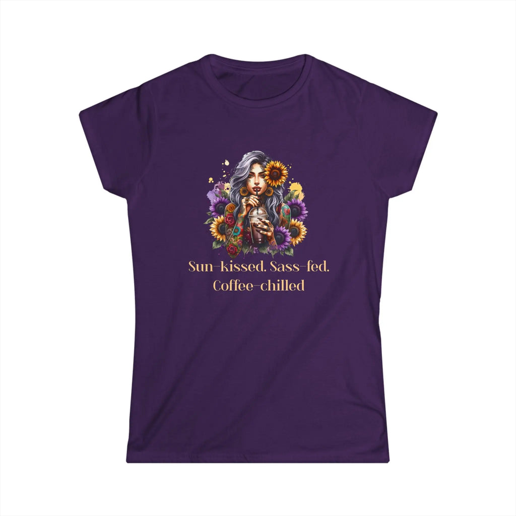 Sun-Kissed Tshirt -  Sass-Fed, Coffee Chilled - Sunflower Tattoo Woman Coffee Tee Printify