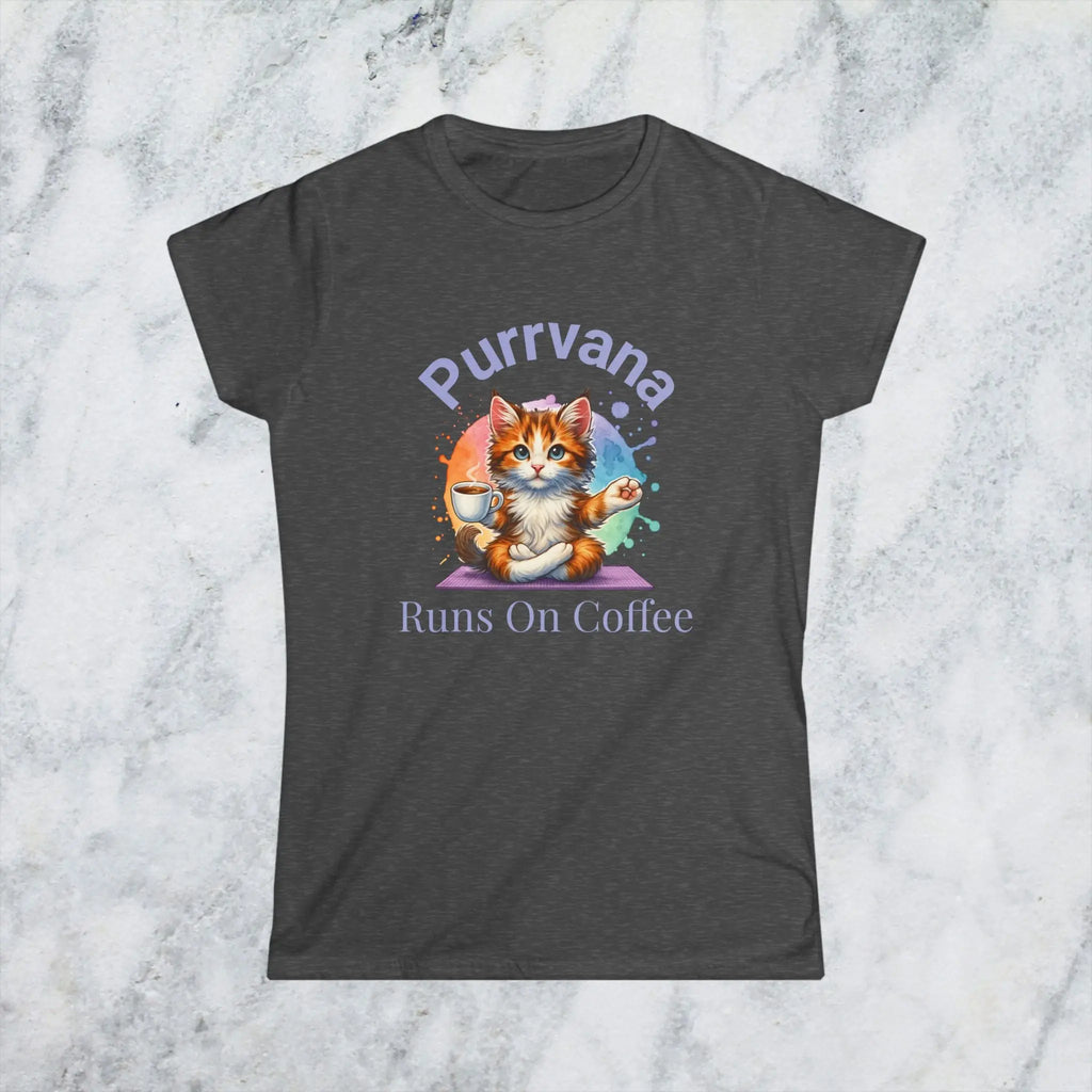 Purrvana Cat Yoga Coffee Shirt – Funny Cat Lover Gift for Coffee Addicts Printify