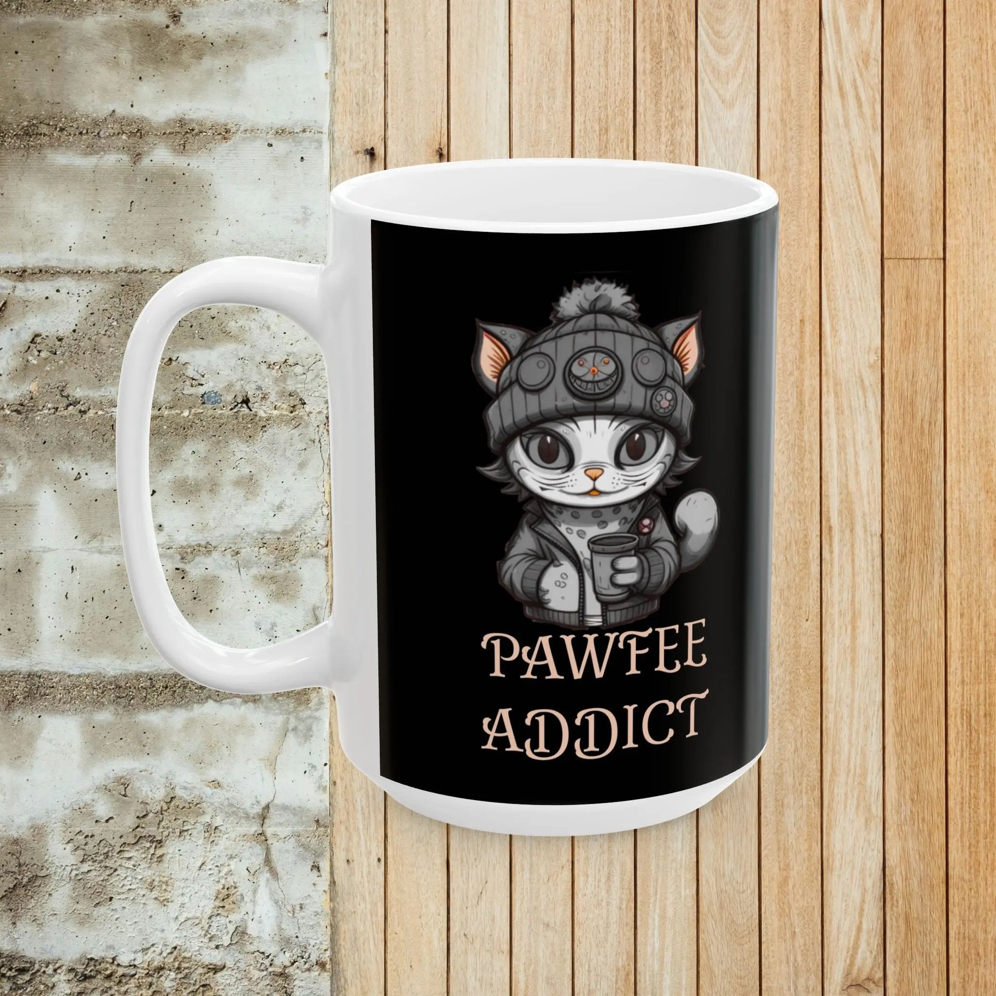 Pawfee Addict 15 oz Mug, Funny Cat Lover Gift, Cute Mug for Pet Owners, Ideal for Birthdays, Housewarming, or Just Because Printify