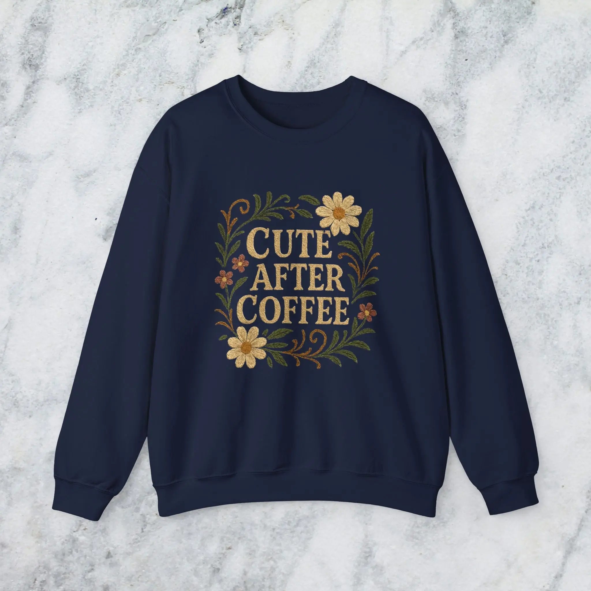 Cute After Coffee Floral Sweatshirt — Faux Embroidery Crewneck - Boldly Bitter Company