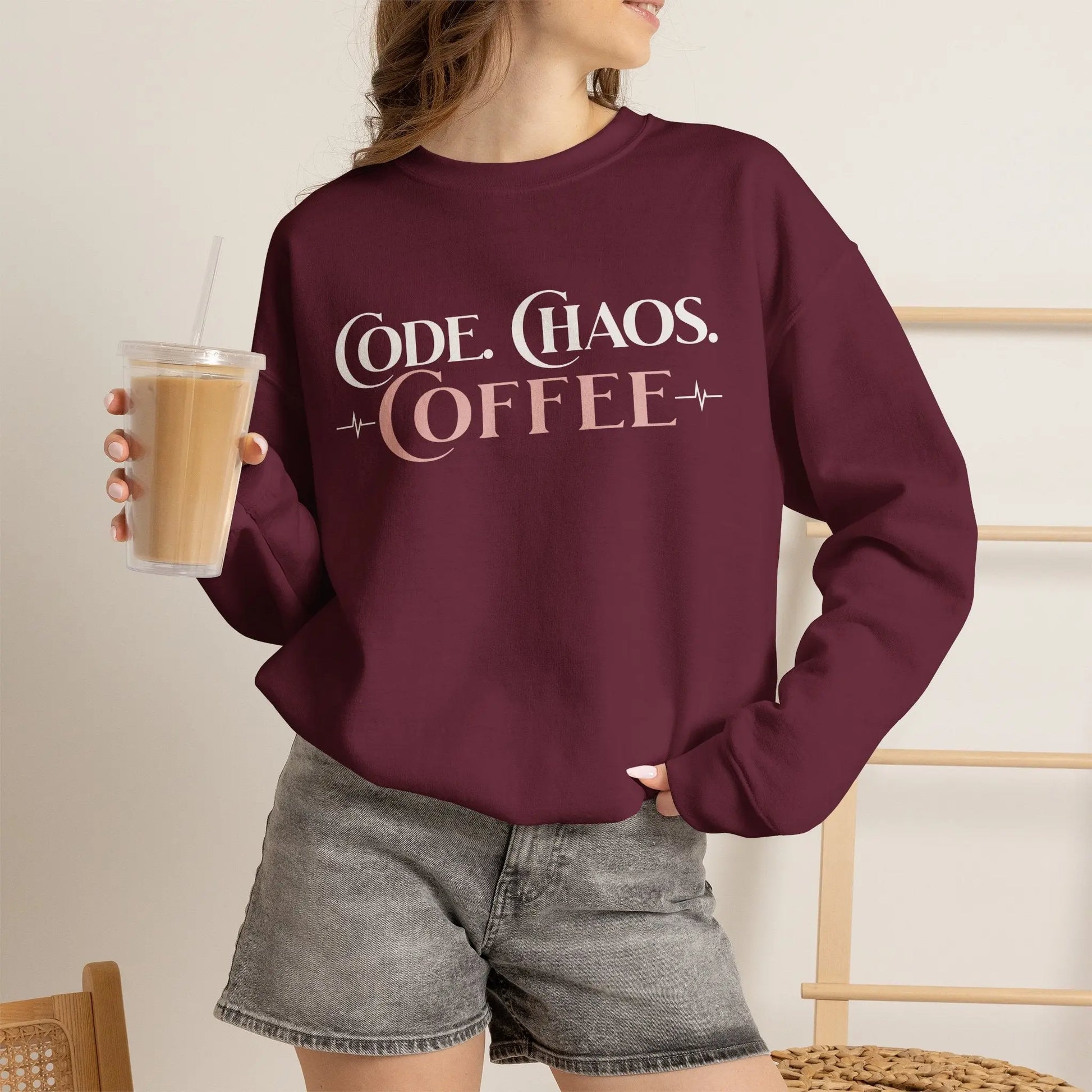 Code, Chaos, Coffee Sweatshirt Printify