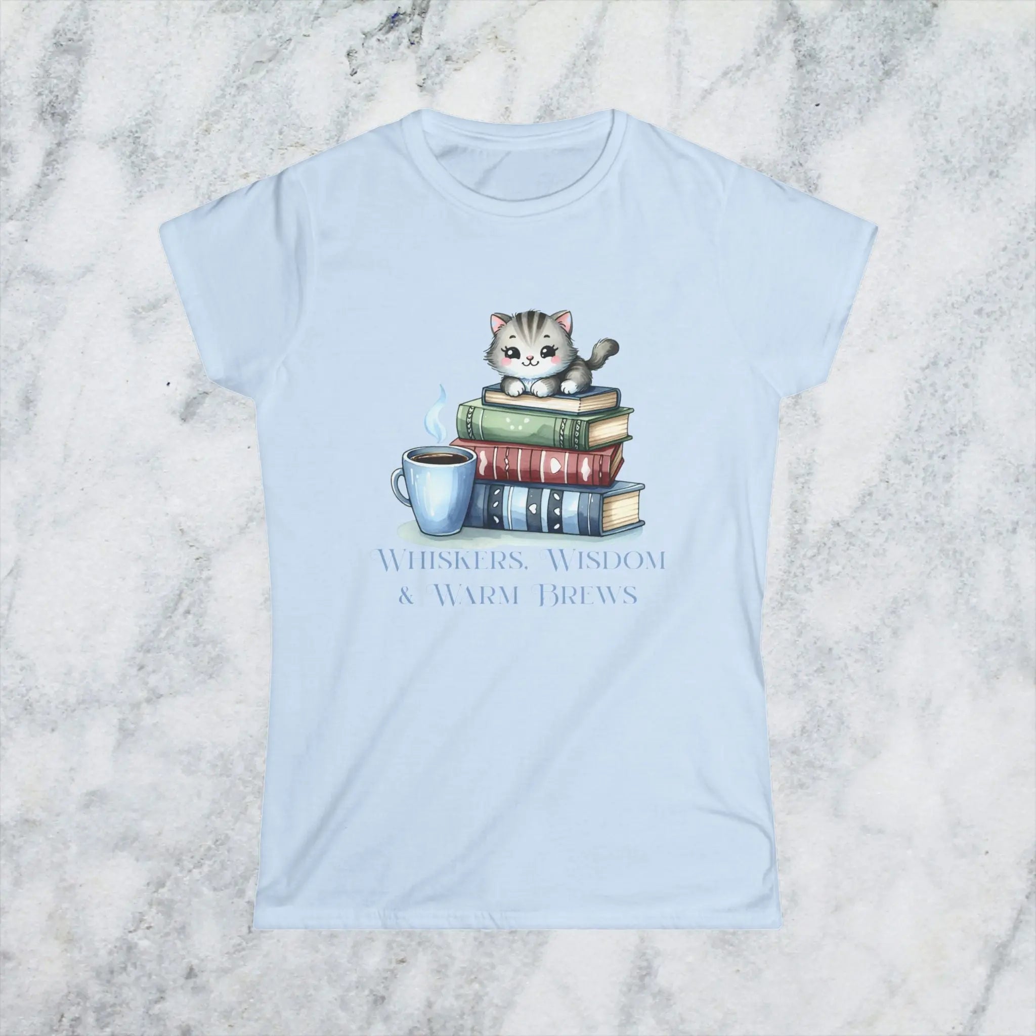 Whiskers Wisdom & Warm Brews Shirt – Cute Cat Coffee Lover Tee, Bookworm Cozy Reading T-Shirt, Cat Mom Gift for Caffeine Lovers Printify