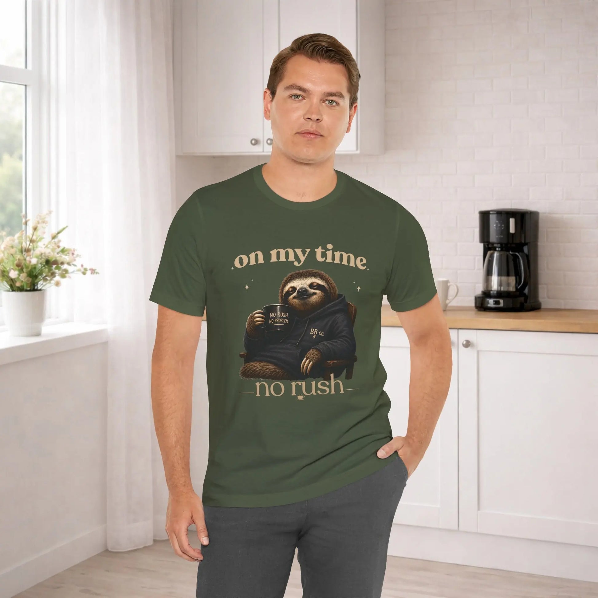 On My Time Sloth T‑Shirt Printify