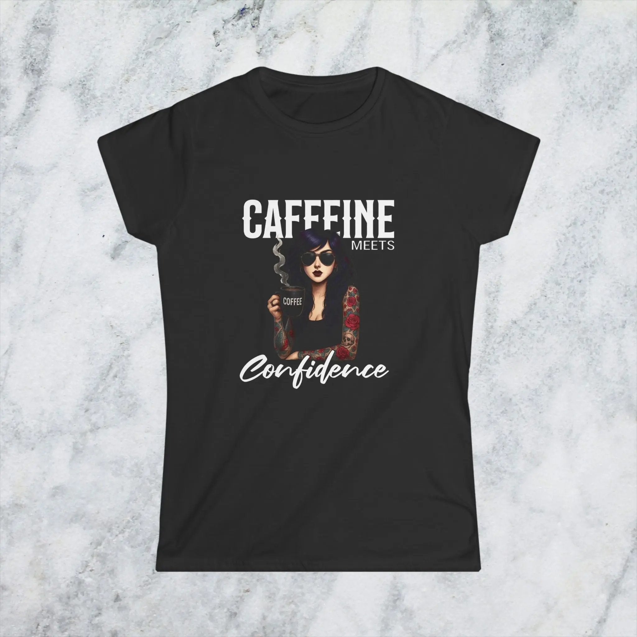 Caffeine Meets Confidence T-Shirt Tattoo Woman Caffeine Confidence Design - Boldly Bitter Company