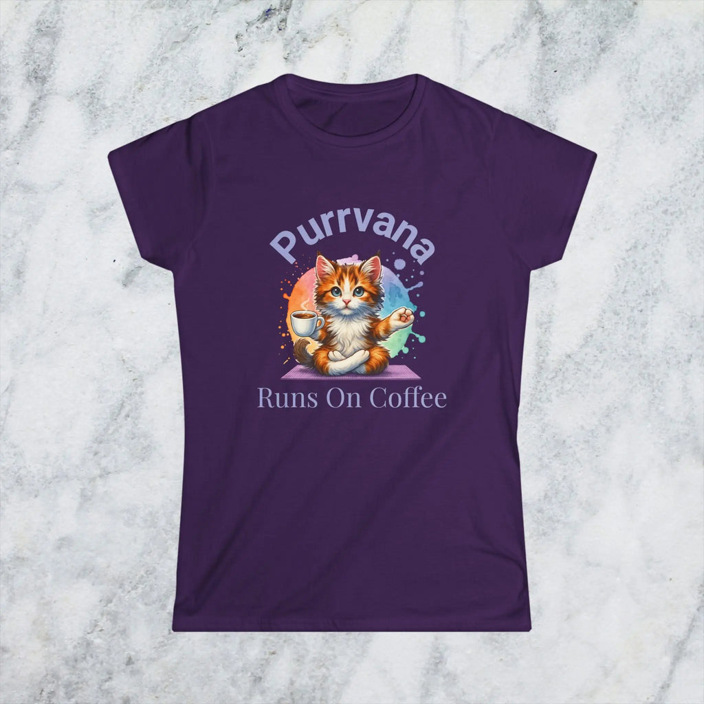 Purrvana Cat Yoga Coffee Shirt – Funny Cat Lover Gift for Coffee Addicts Printify