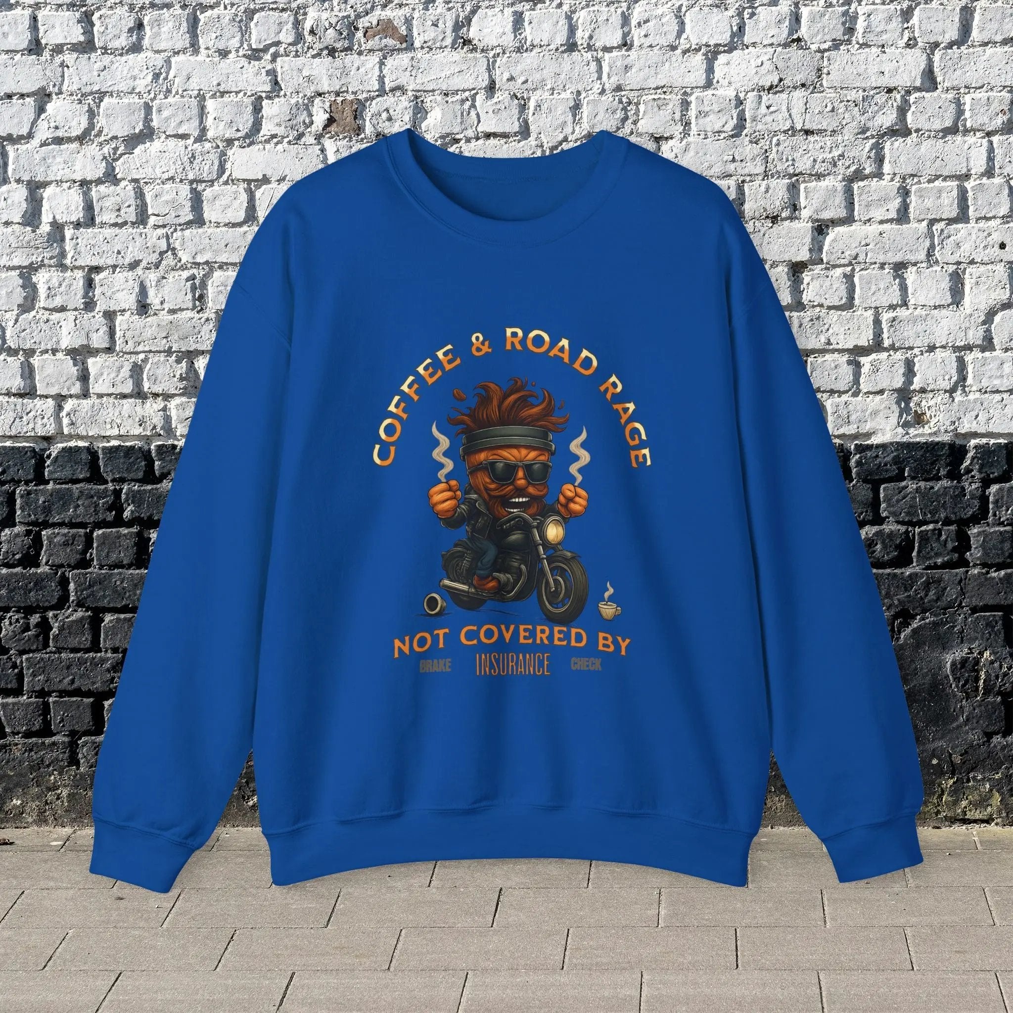 Coffee & Road Rage Sweatshirt - Funny To Go Cup on Motorcycle Coffee Sweatshirt Printify