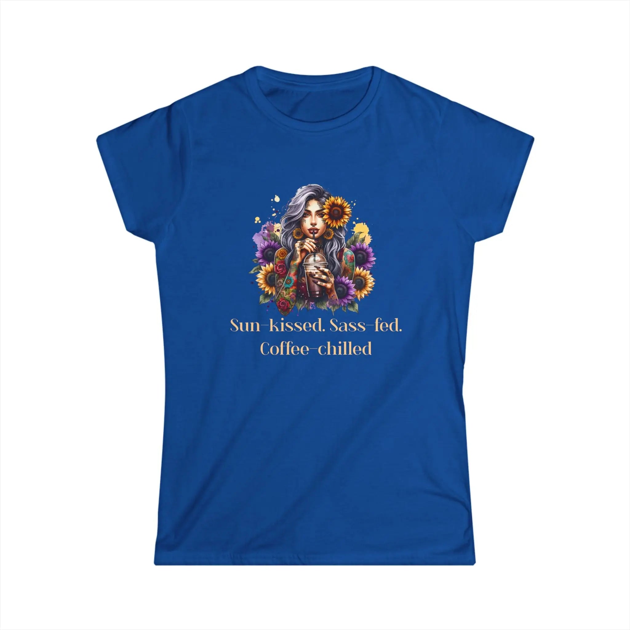 Sun-Kissed Tshirt -  Sass-Fed, Coffee Chilled - Sunflower Tattoo Woman Coffee Tee Printify