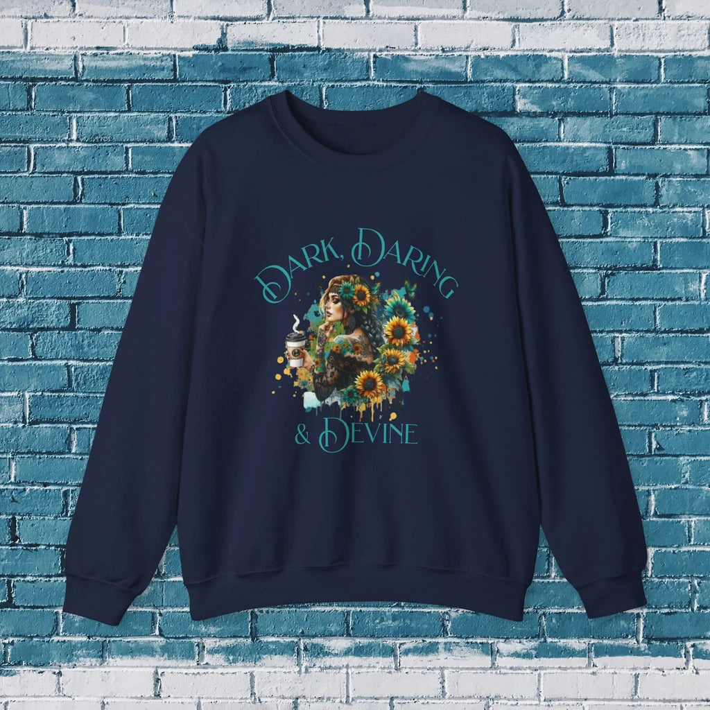Divine Sweatshirt - Woman Sunflower Coffee Design, Cozy Casual Wear, Thoughtful Gift, Autumn Style, Floral Design - Boldly Bitter Company