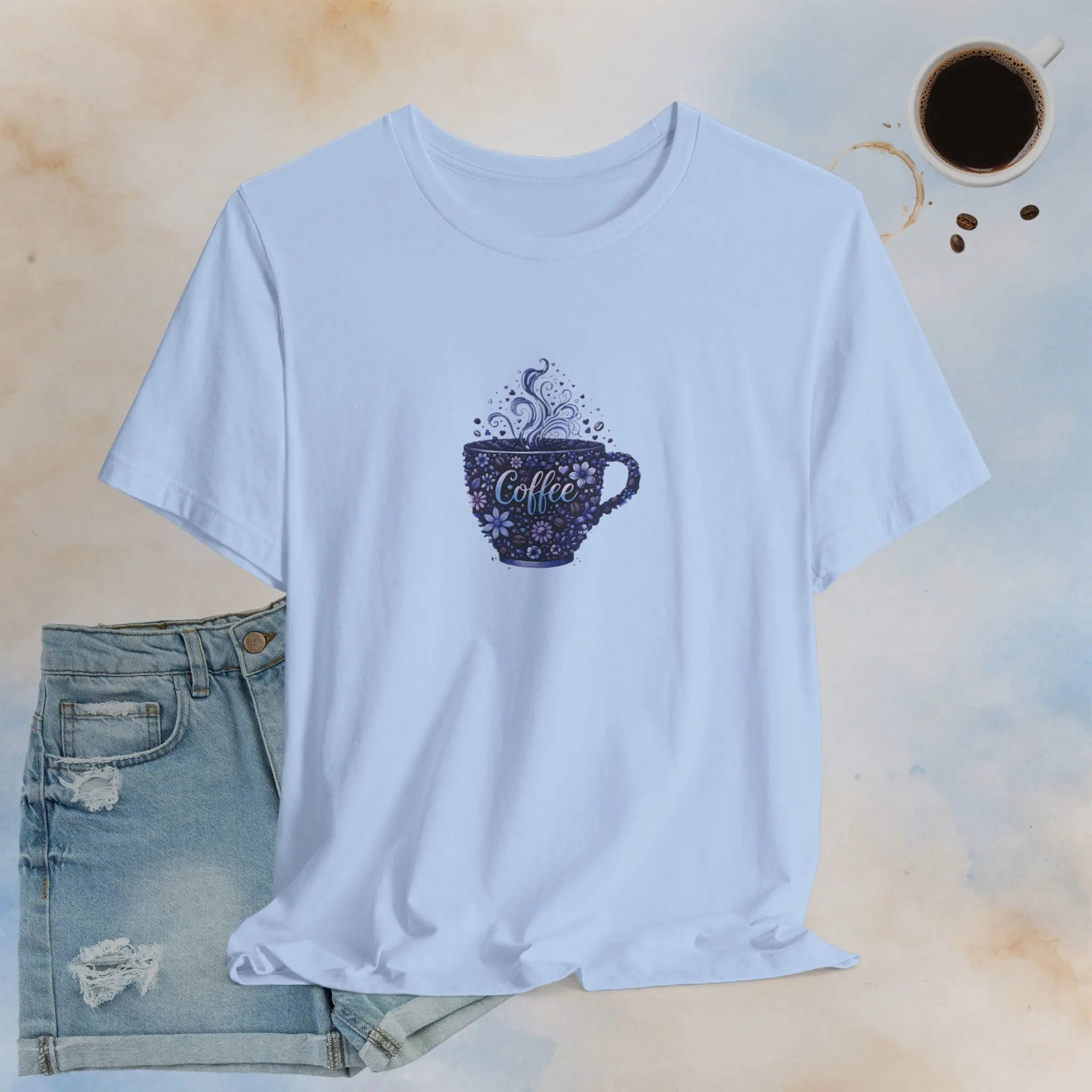 Coffee Cup Floral Tee — Cozy Café Graphic T-Shirt Printify