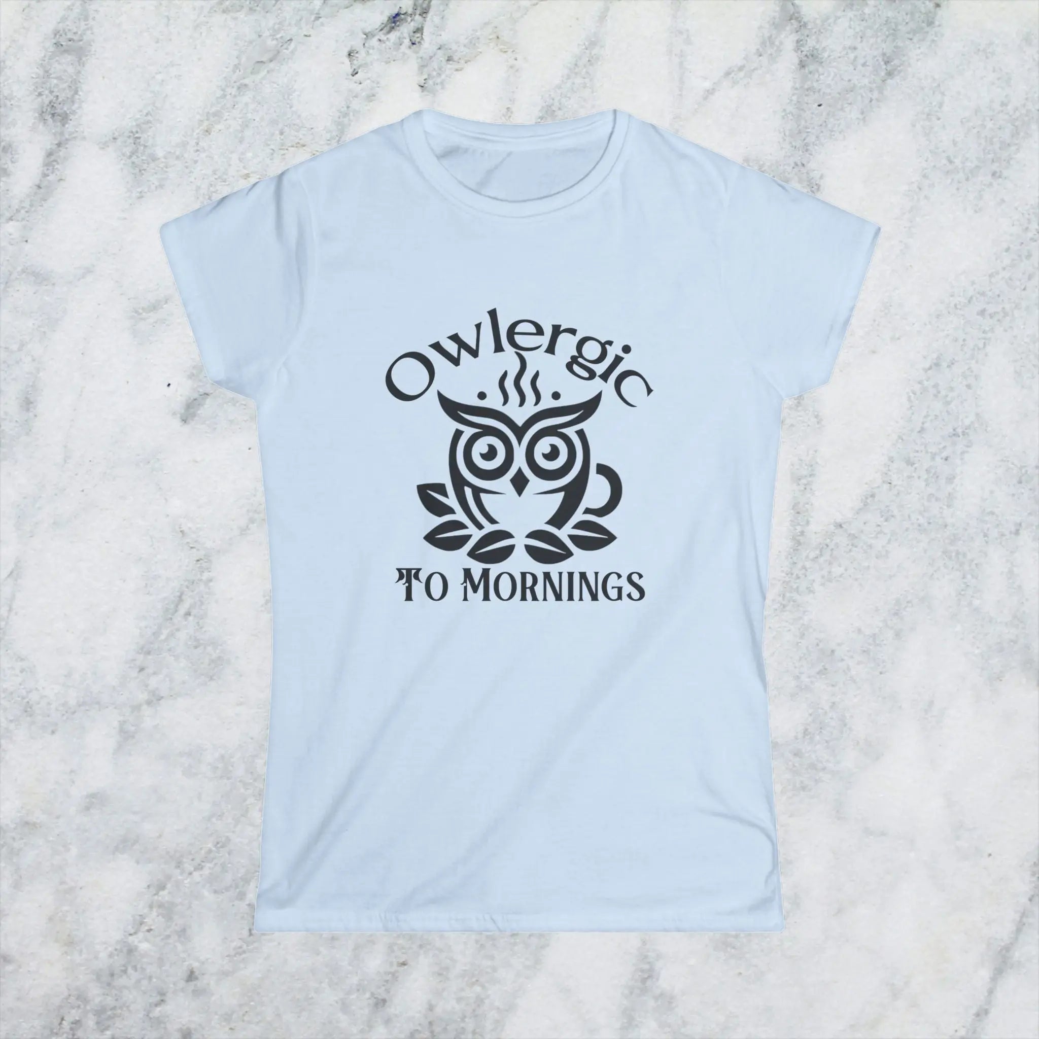 Owlergic to Mornings T-Shirt – Funny Owl Coffee Cup Graphic Tee Printify