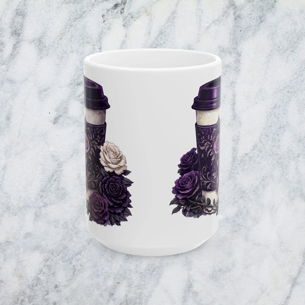 Gothic Purple Rose Coffee Mug (15oz) — Dark Floral Ceramic Coffee Cup - Boldly Bitter Company