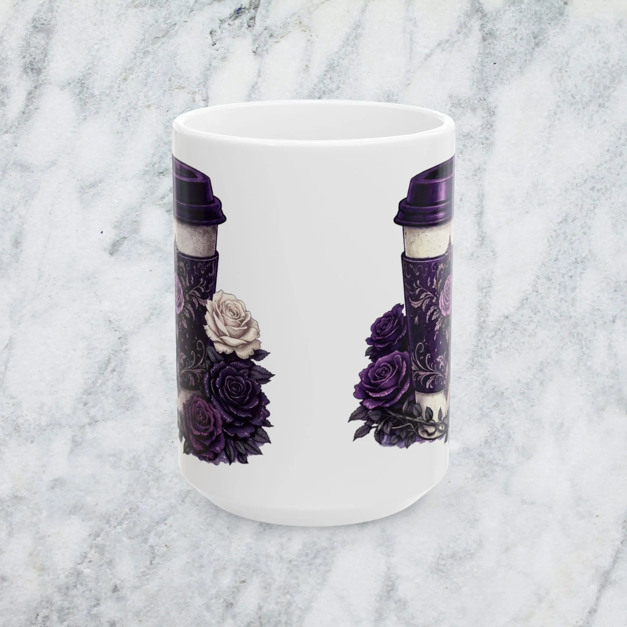 Gothic Purple Rose Coffee Mug (15oz) — Dark Floral Ceramic Coffee Cup - Boldly Bitter Company