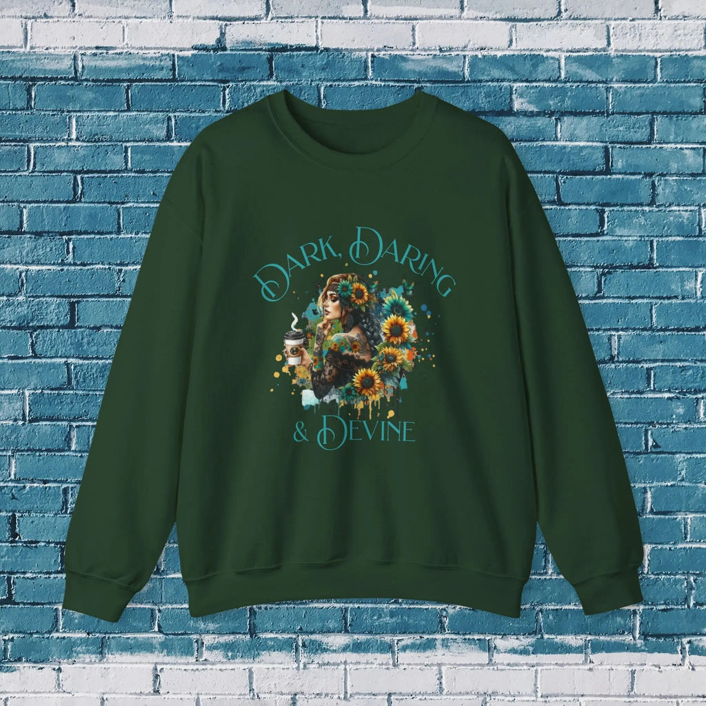 Divine Sweatshirt - Woman Sunflower Coffee Design, Cozy Casual Wear, Thoughtful Gift, Autumn Style, Floral Design - Boldly Bitter Company
