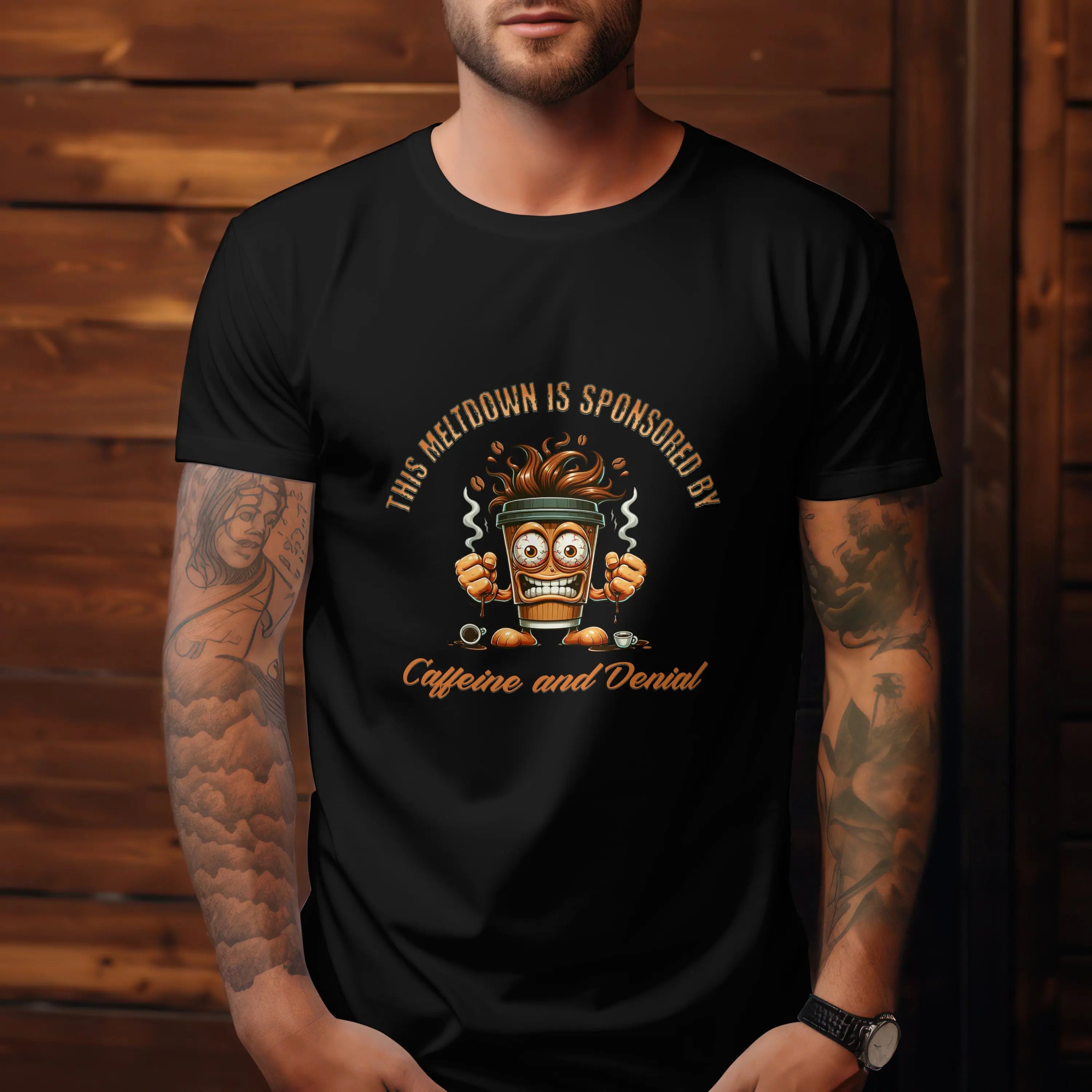 Caffeine and Denial T-Shirt - Boldly Bitter Company