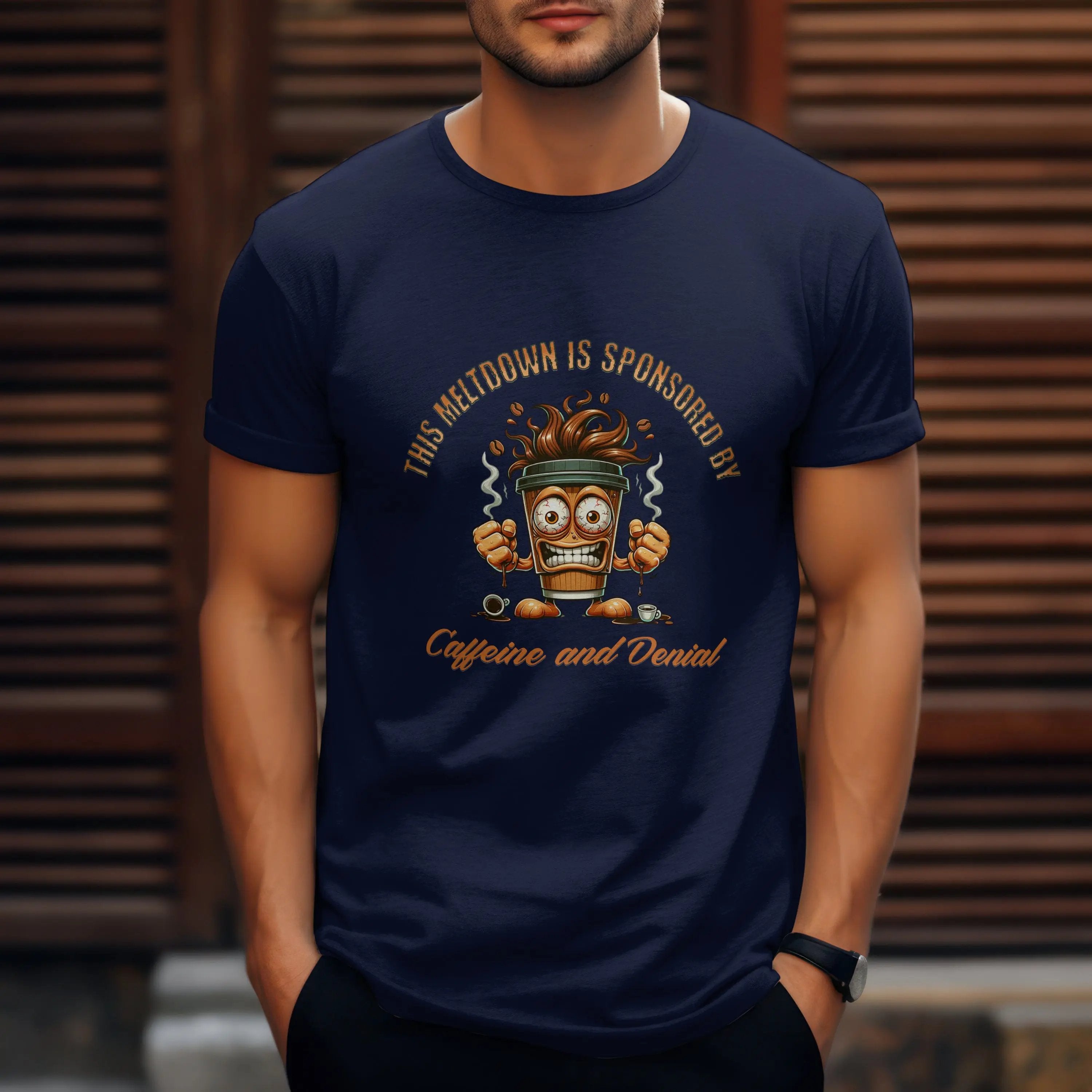 Caffeine and Denial T-Shirt - Boldly Bitter Company