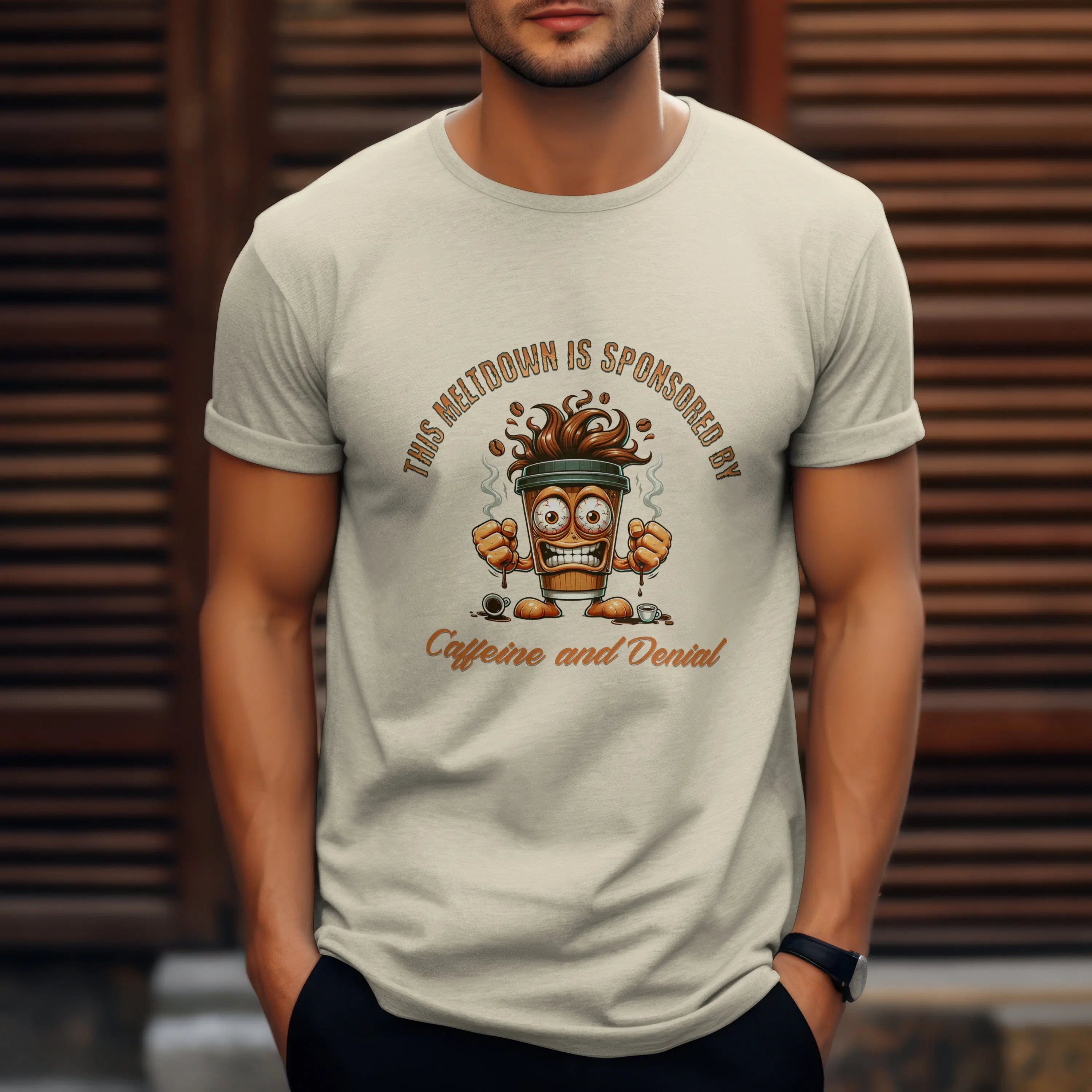 Caffeine and Denial T-Shirt - Boldly Bitter Company